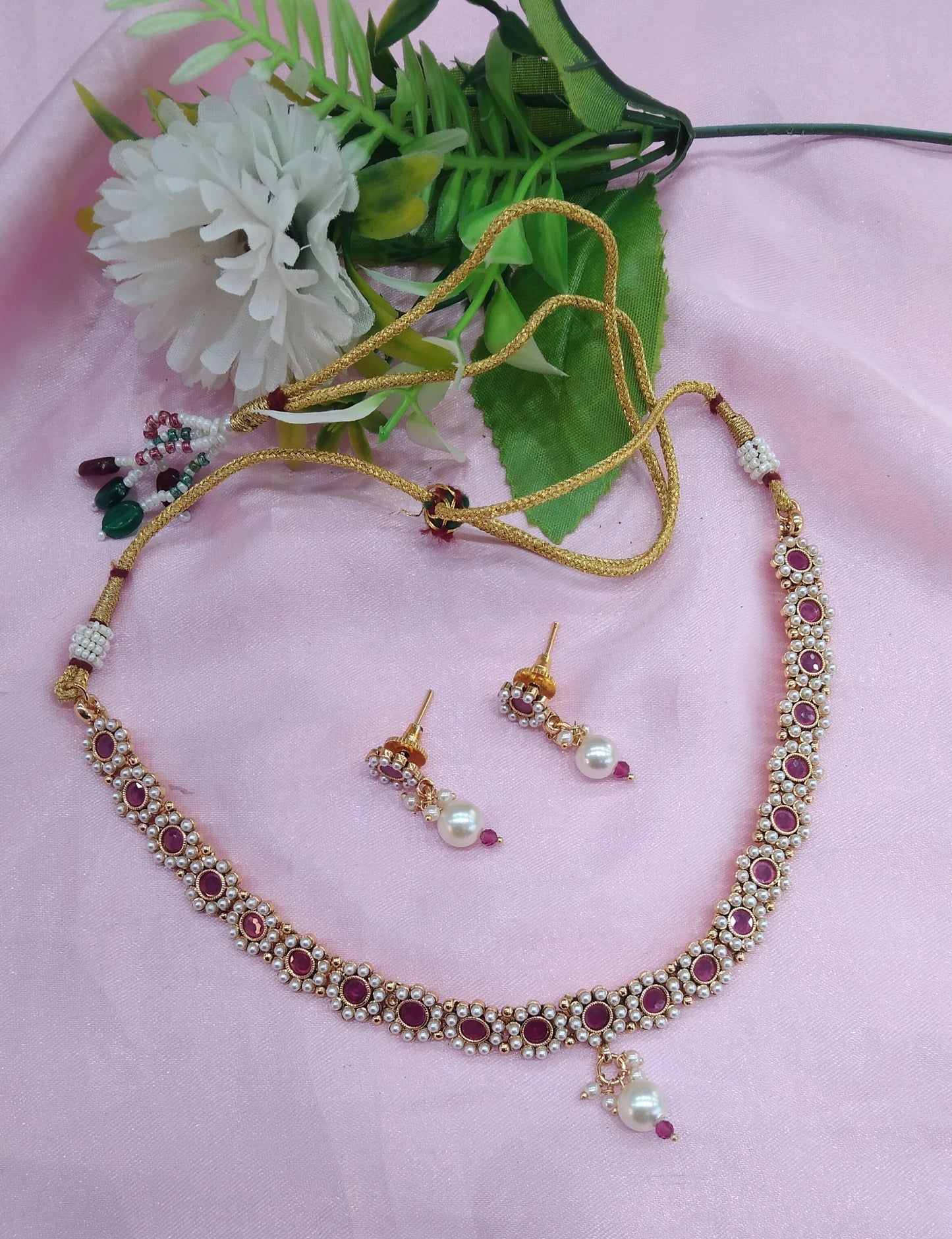 Ruby Gold Polki Necklace Indian Jewellery Delta Set