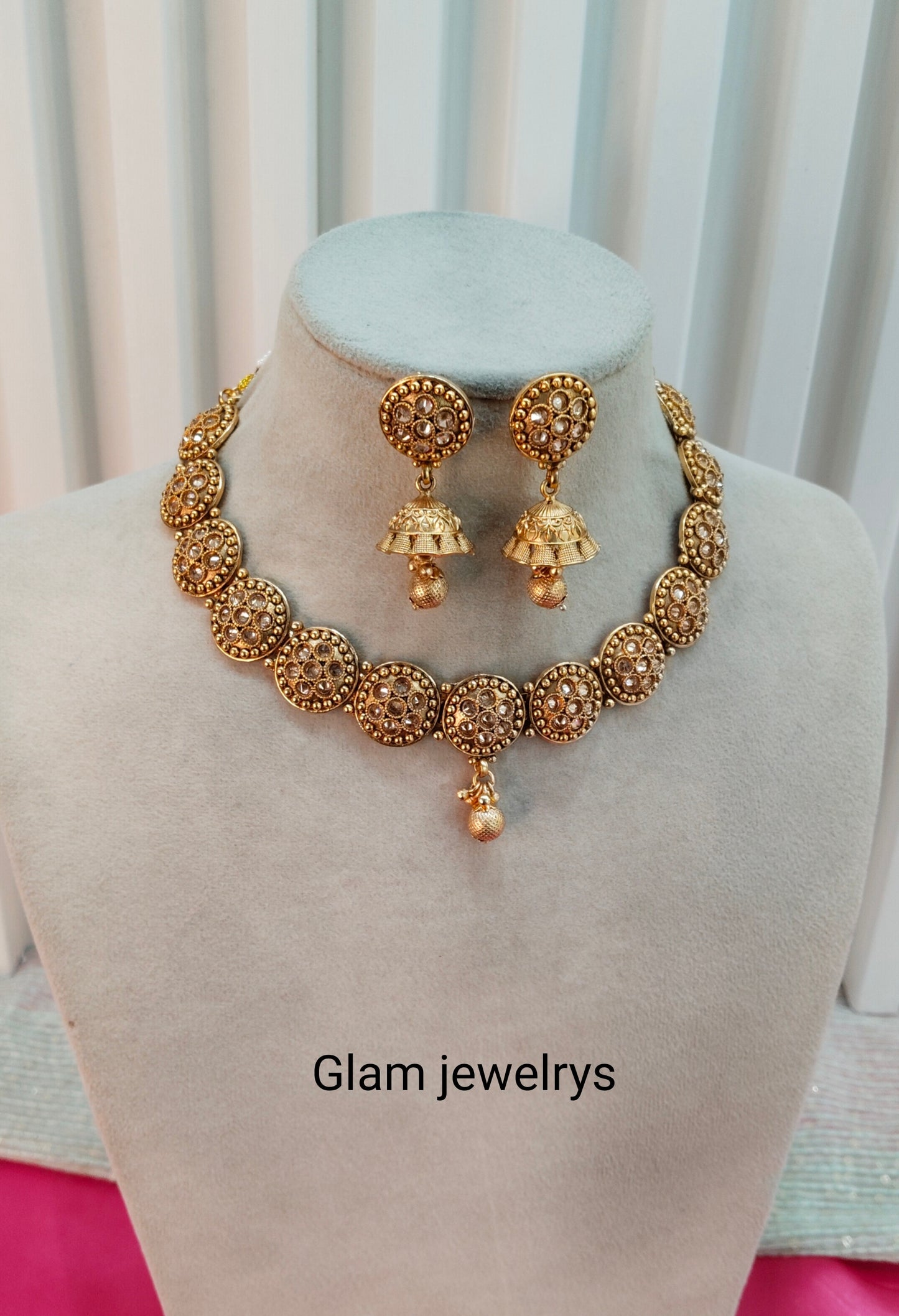 Gold Polki Jhumki Necklace Indian Jewellery Studio Set