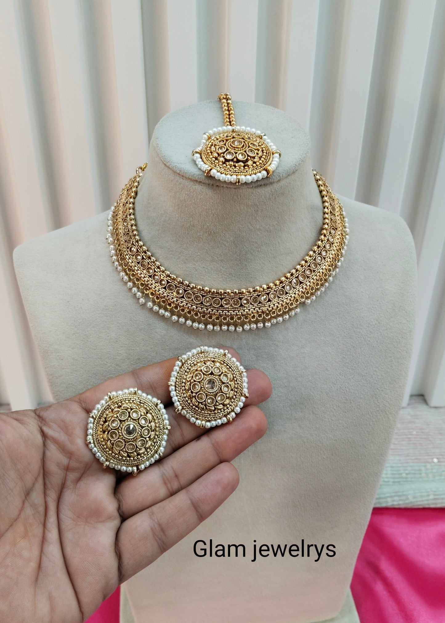 Gold Polki Necklace Indian Jewellery Studio Set