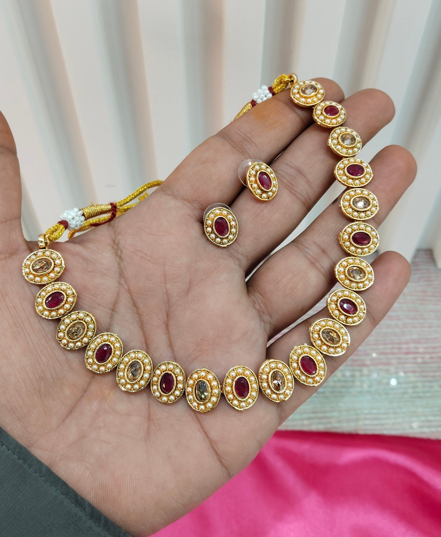 Ruby Gold Polki Necklace Indian Jewellery Studio Set