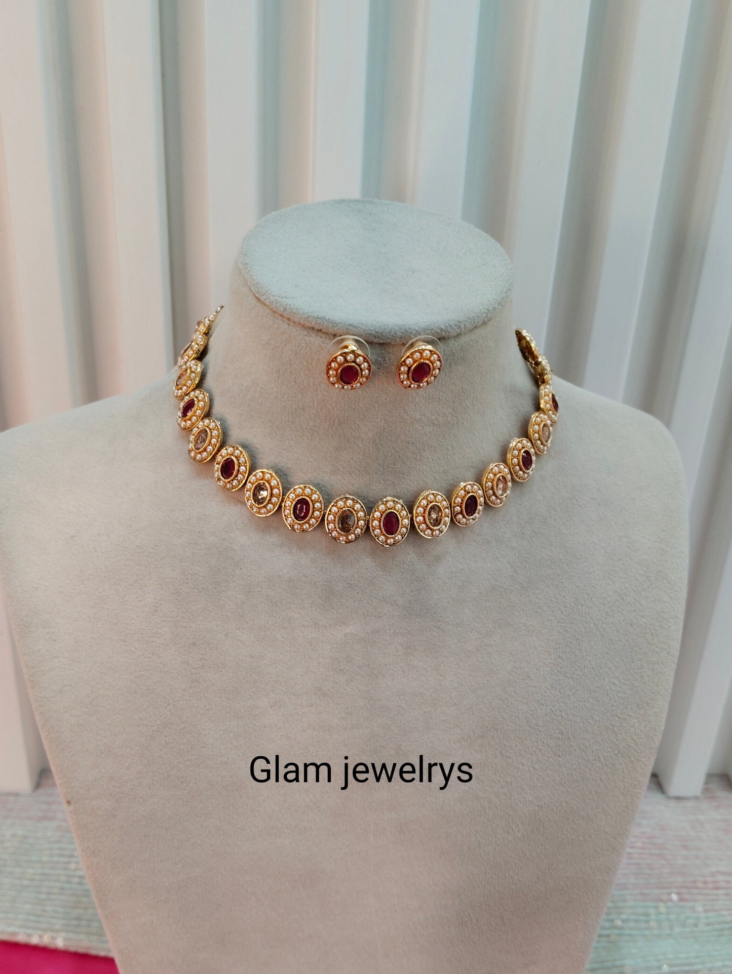 Ruby Gold Polki Necklace Indian Jewellery Studio Set