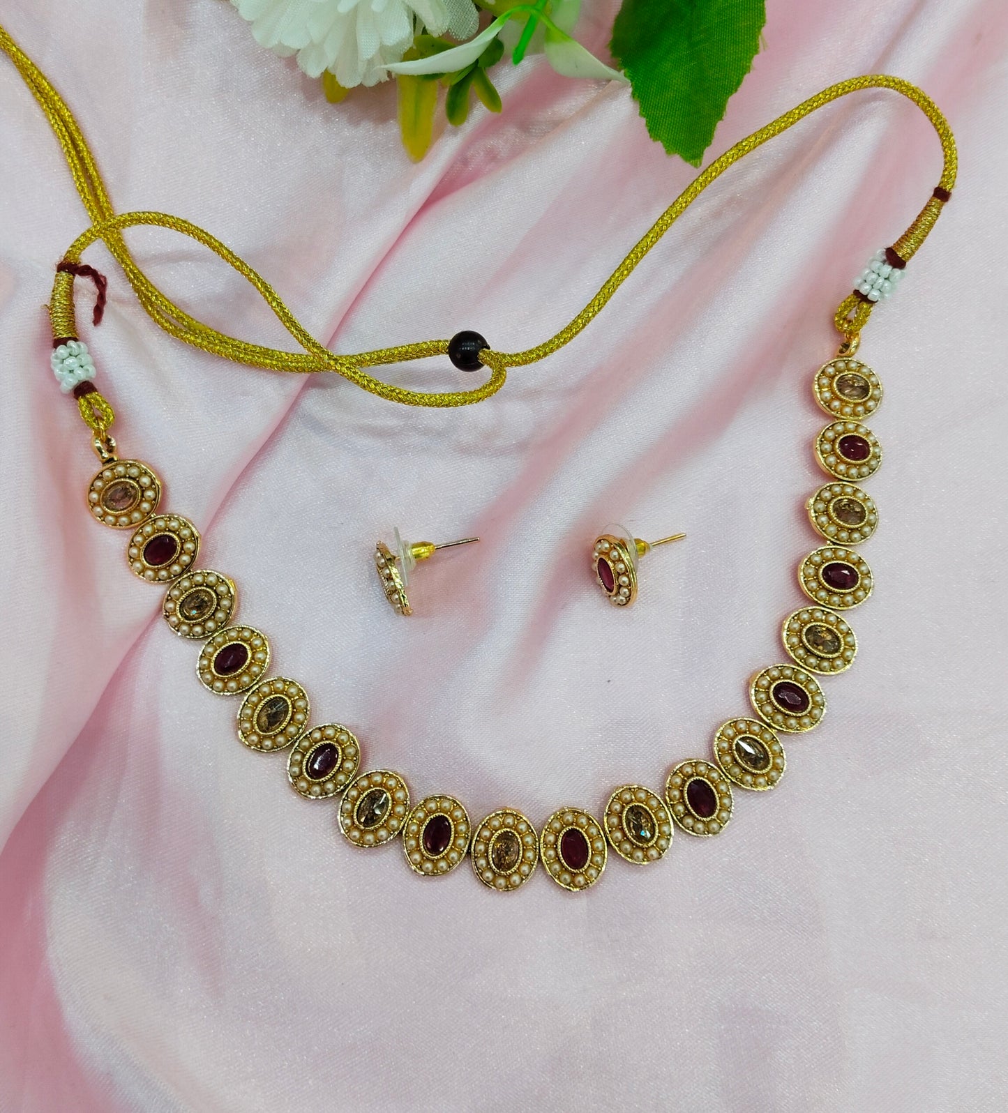 Ruby Gold Polki Necklace Indian Jewellery Studio Set