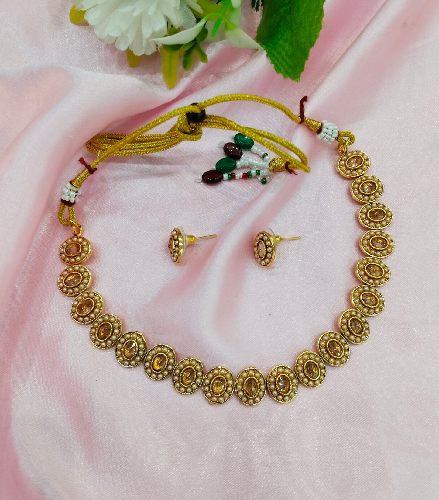 Gold Polki Necklace Indian Jewellery Studio Set