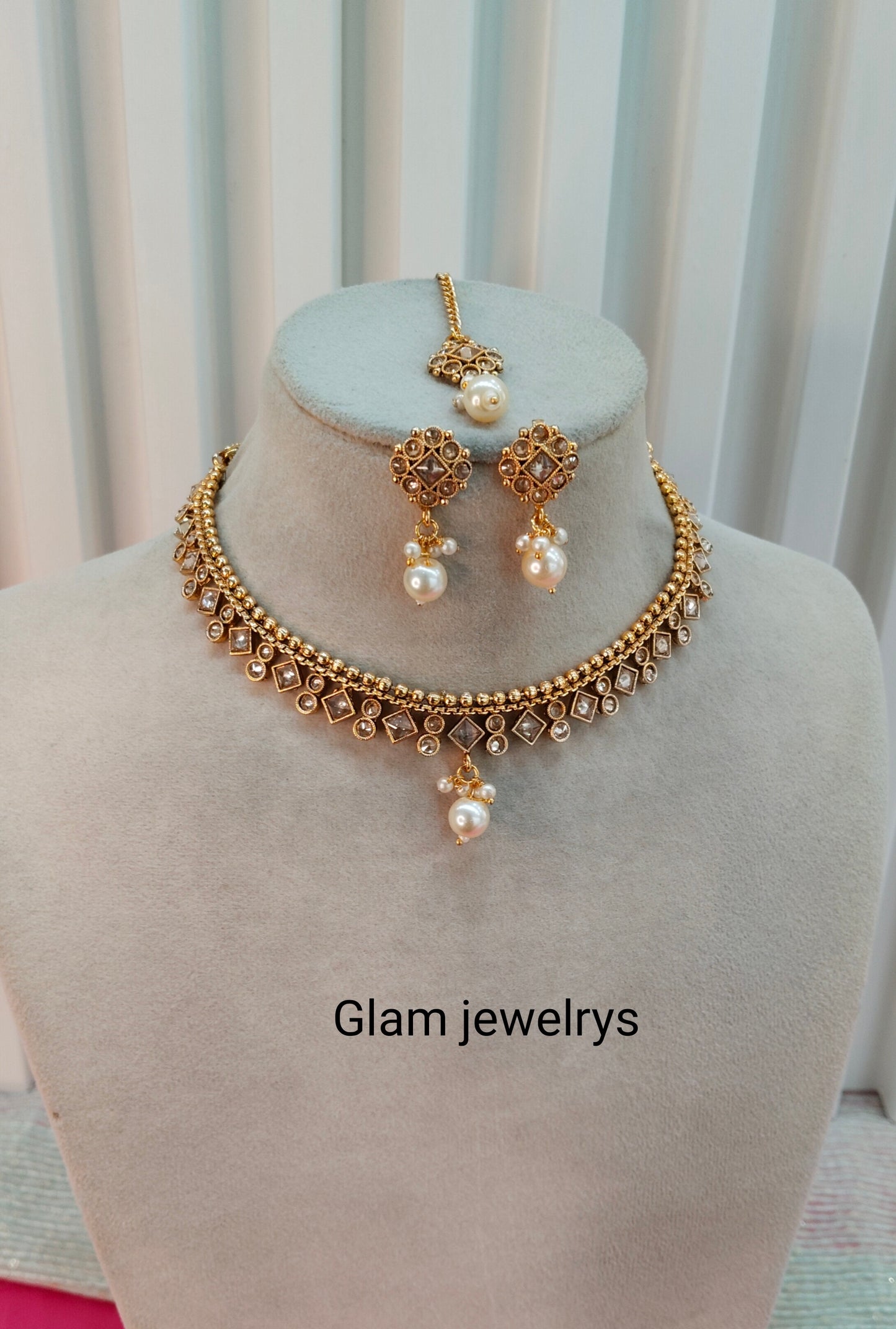 Gold Polki Necklace Indian Jewellery Studio Set
