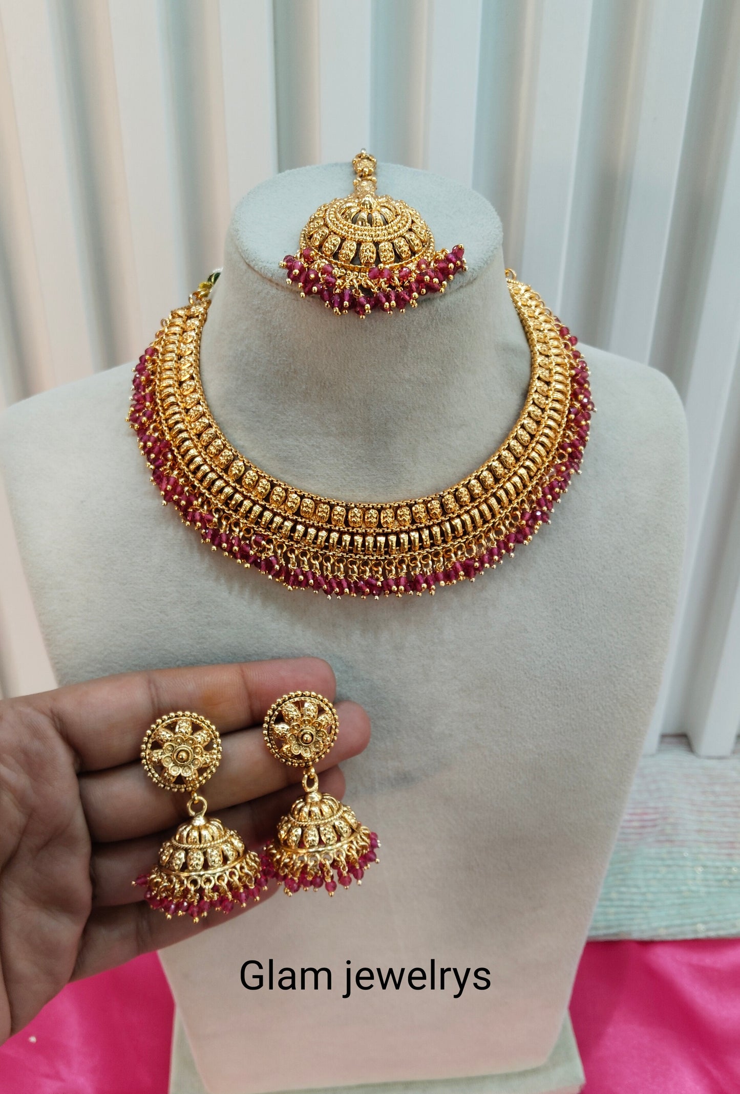 Ruby Gold Polki Jhumka Necklace Indian Jewellery Studio Set