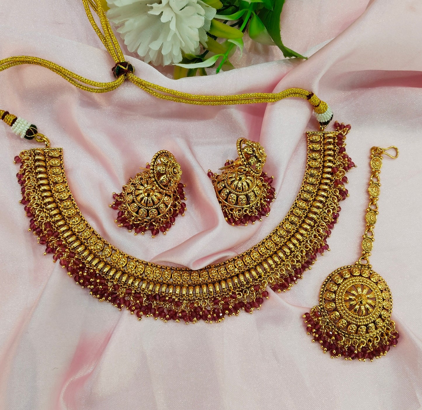 Ruby Gold Polki Jhumka Necklace Indian Jewellery Studio Set