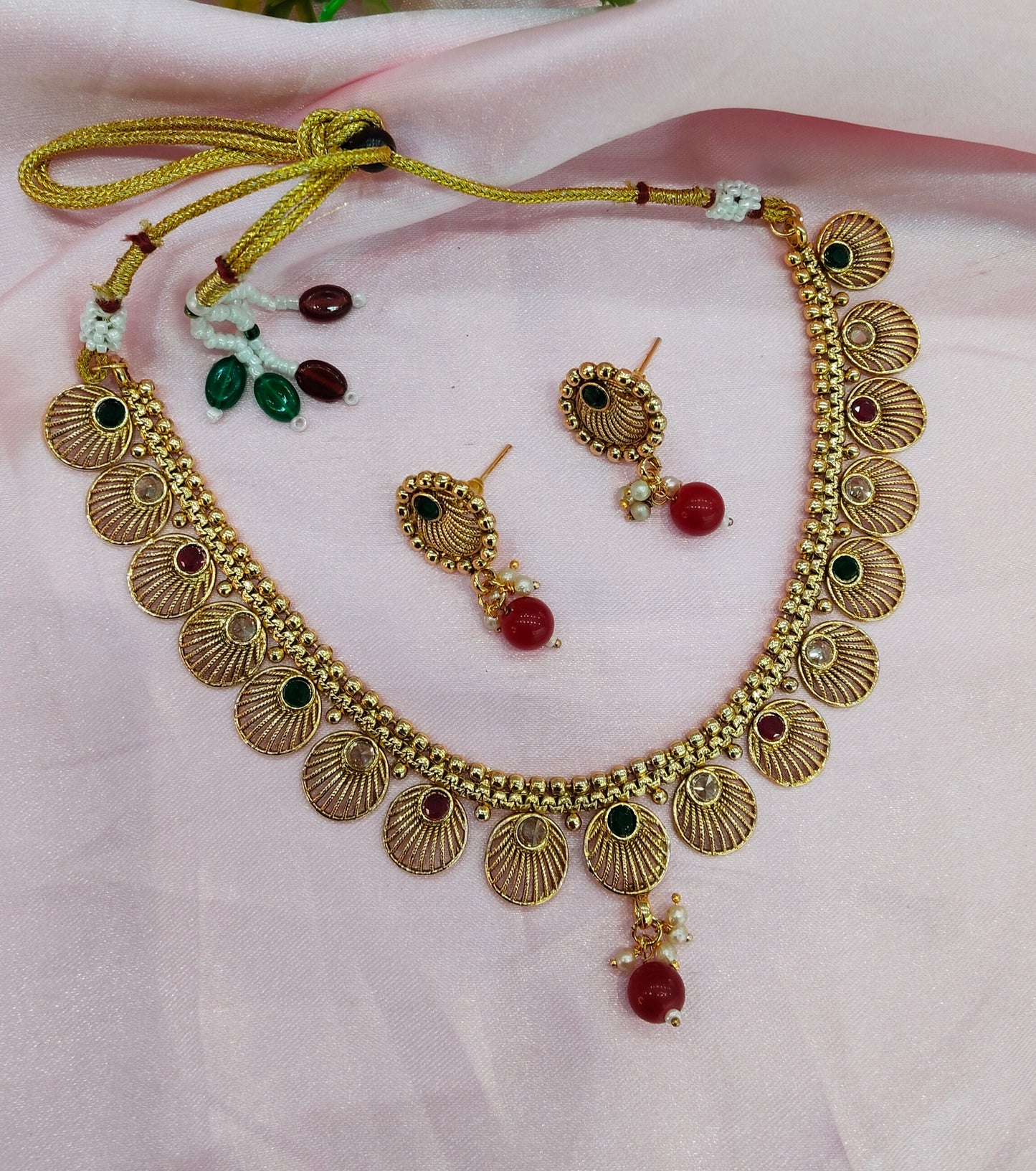Ruby Green Gold Polki Necklace Indian Jewellery Studio Set