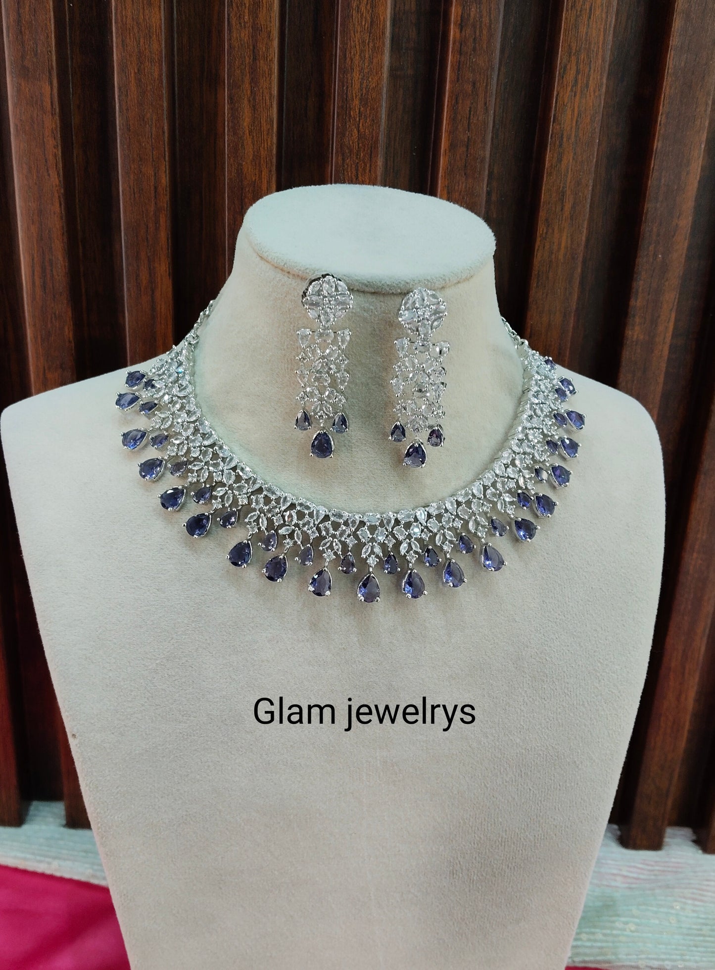 Light Purple CZ Silver Necklace Indian Jewellery Auj Set