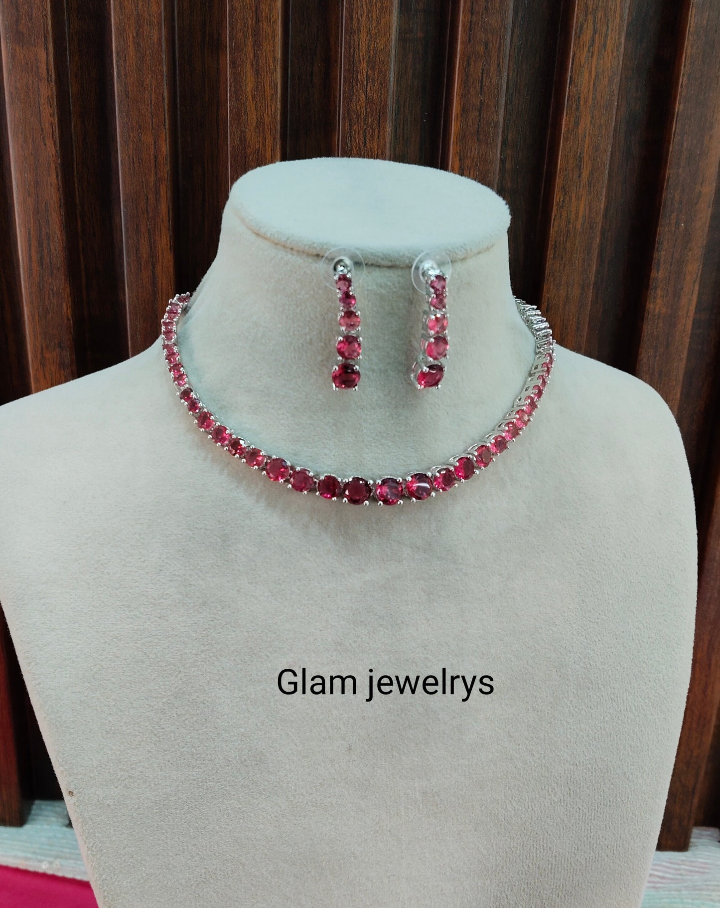 Ruby CZ Silver Necklace Indian Jewellery Lisbon Set