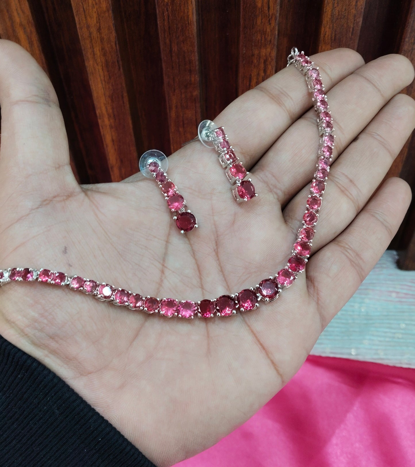 Ruby CZ Silver Necklace Indian Jewellery Lisbon Set