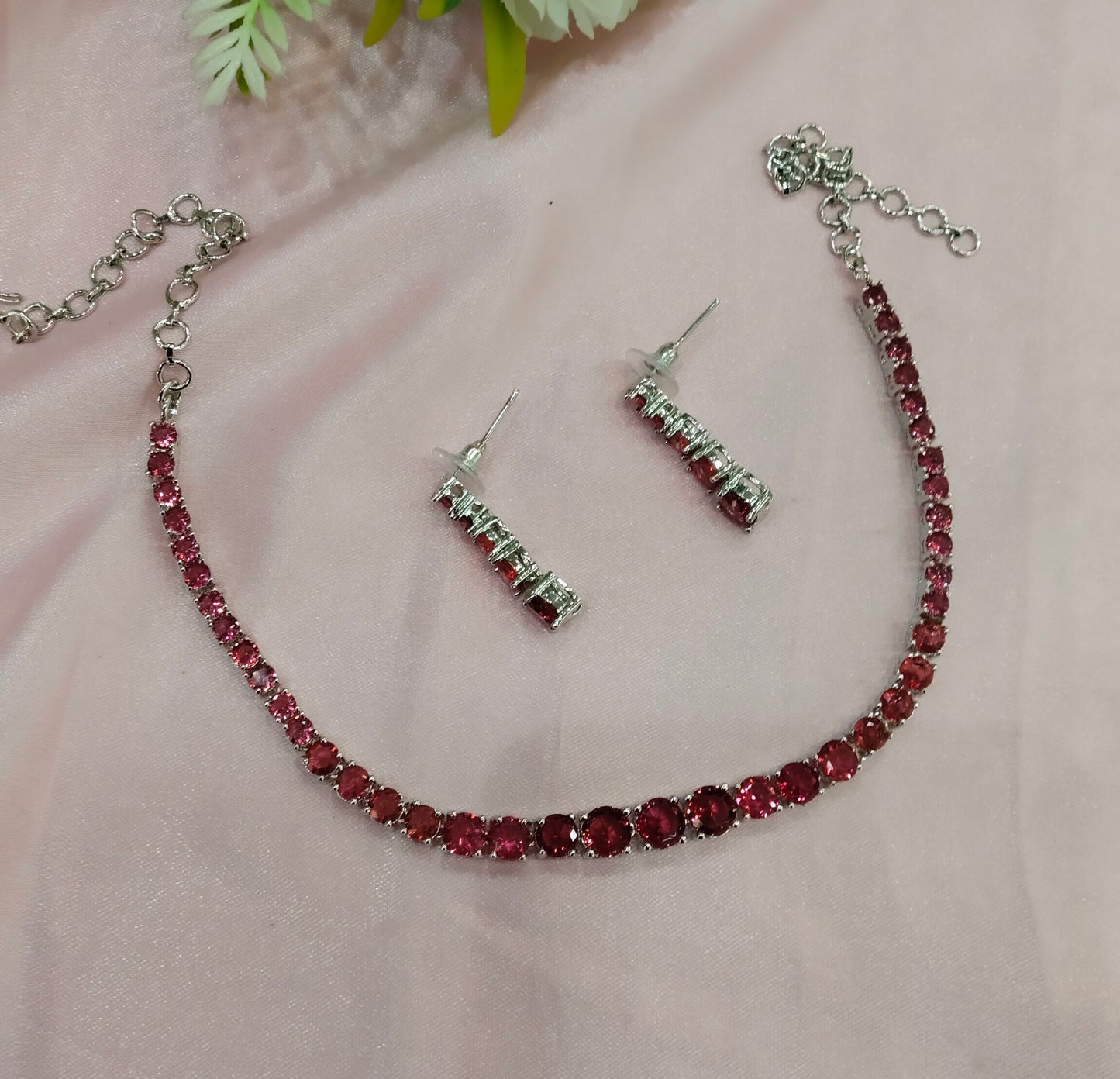 Ruby CZ Silver Necklace Indian Jewellery Lisbon Set