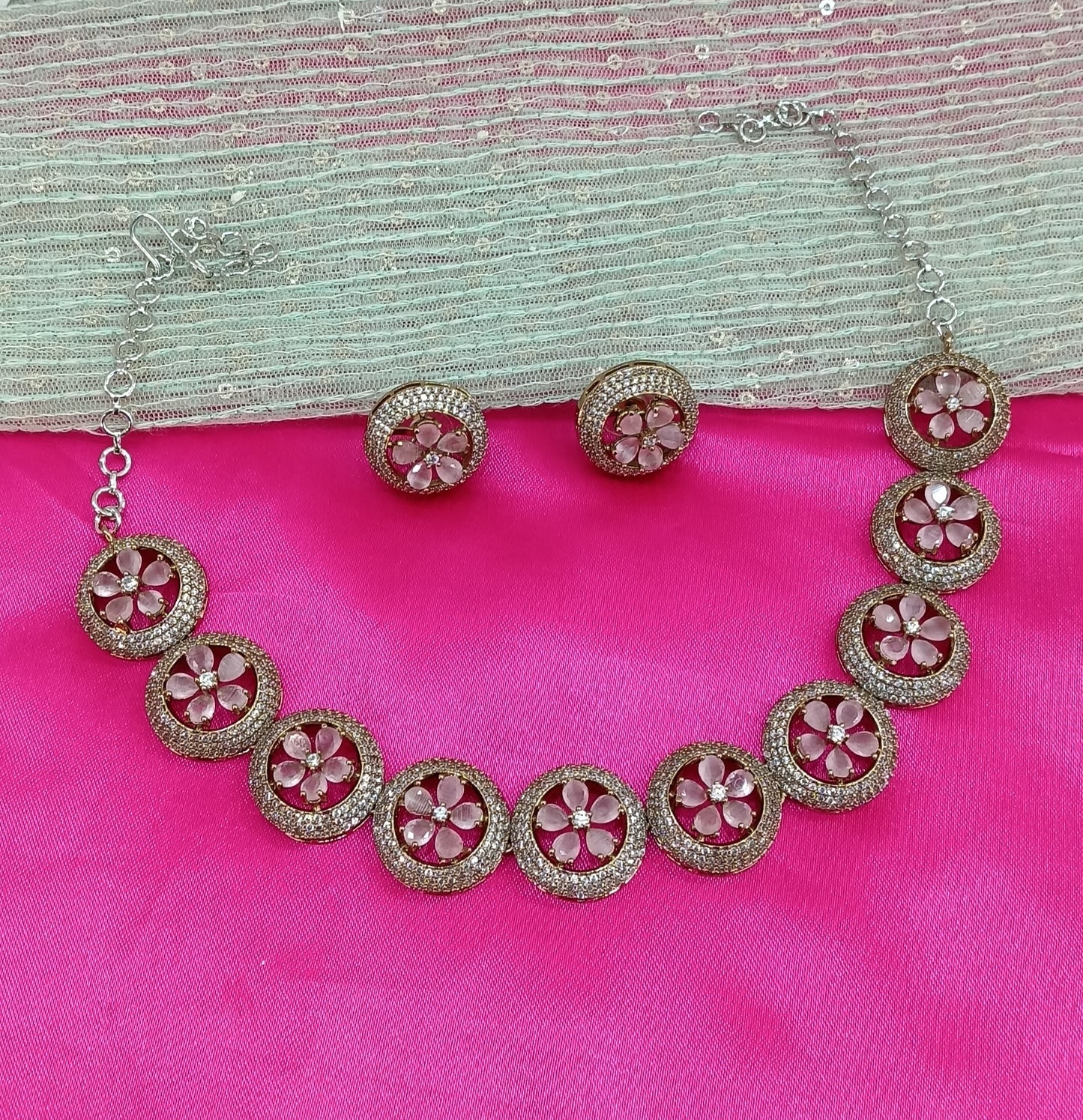Victorian Pink American Diamond CZ Necklace City Set