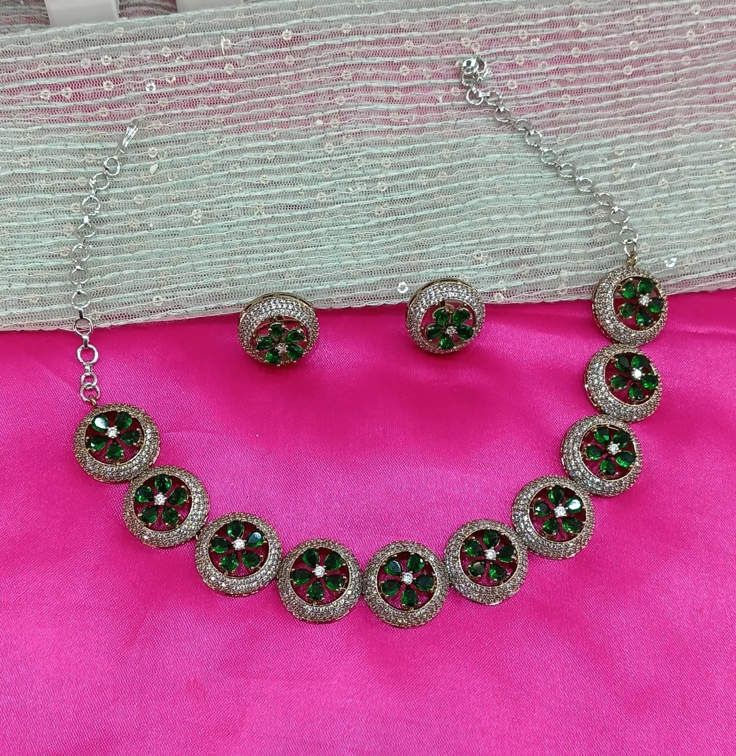 Victorian Green American Diamond CZ Necklace City Set
