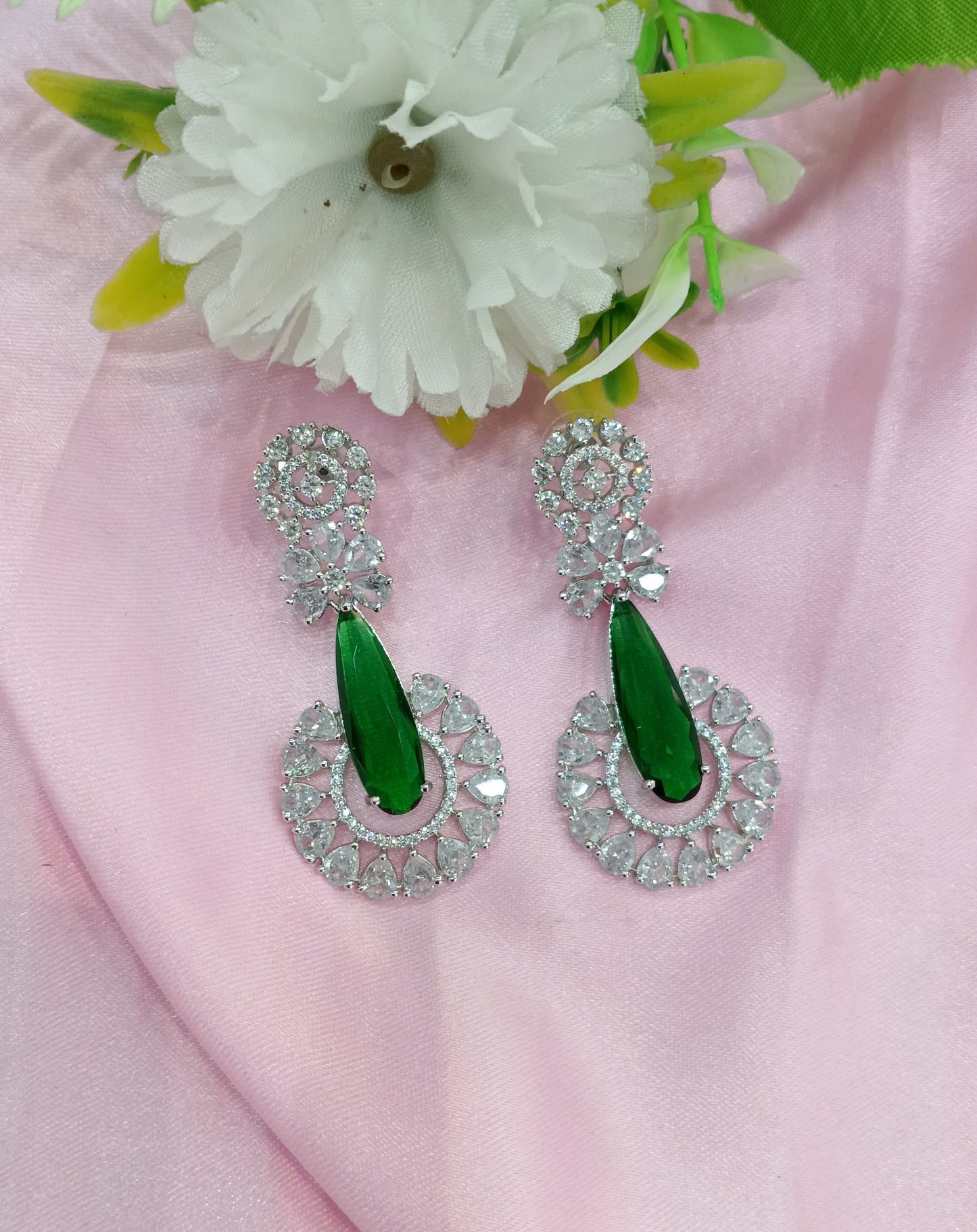 Silver Green American Diamond CZ Earining Prince Online