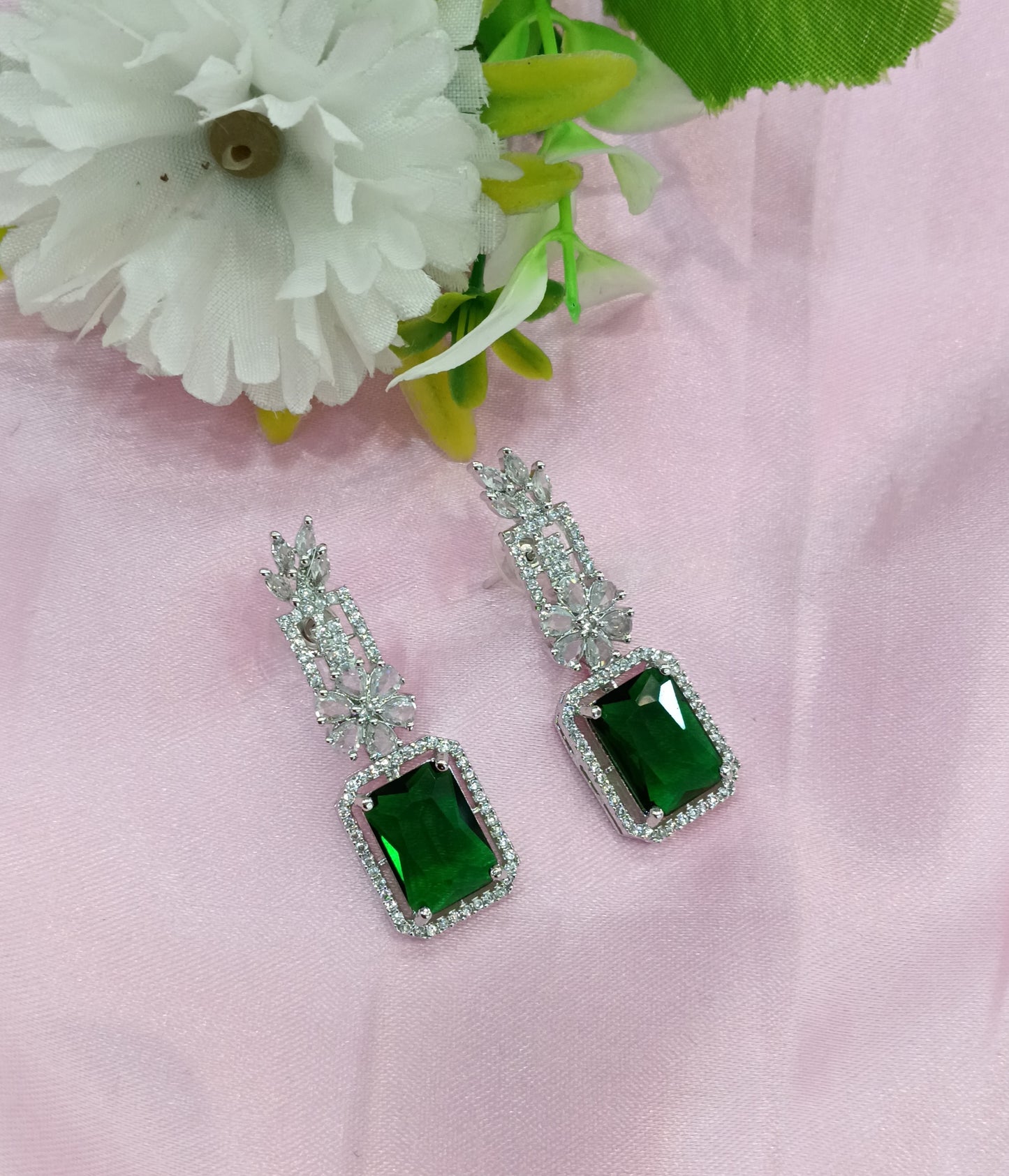 Silver Green American Diamond CZ Earining Prince Online