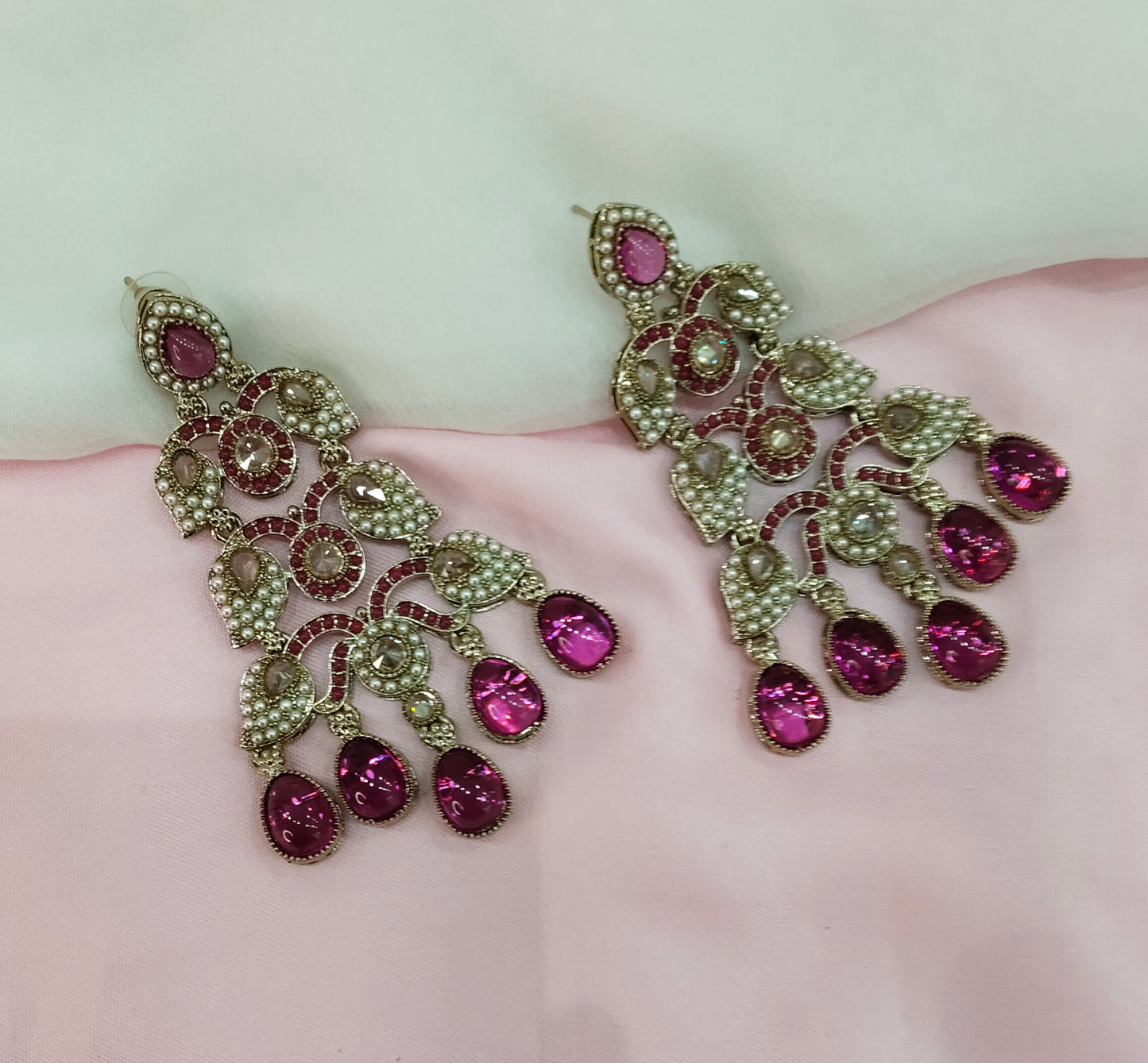 Purple Antique Gold Bollywood Indian Earrings Rava Set