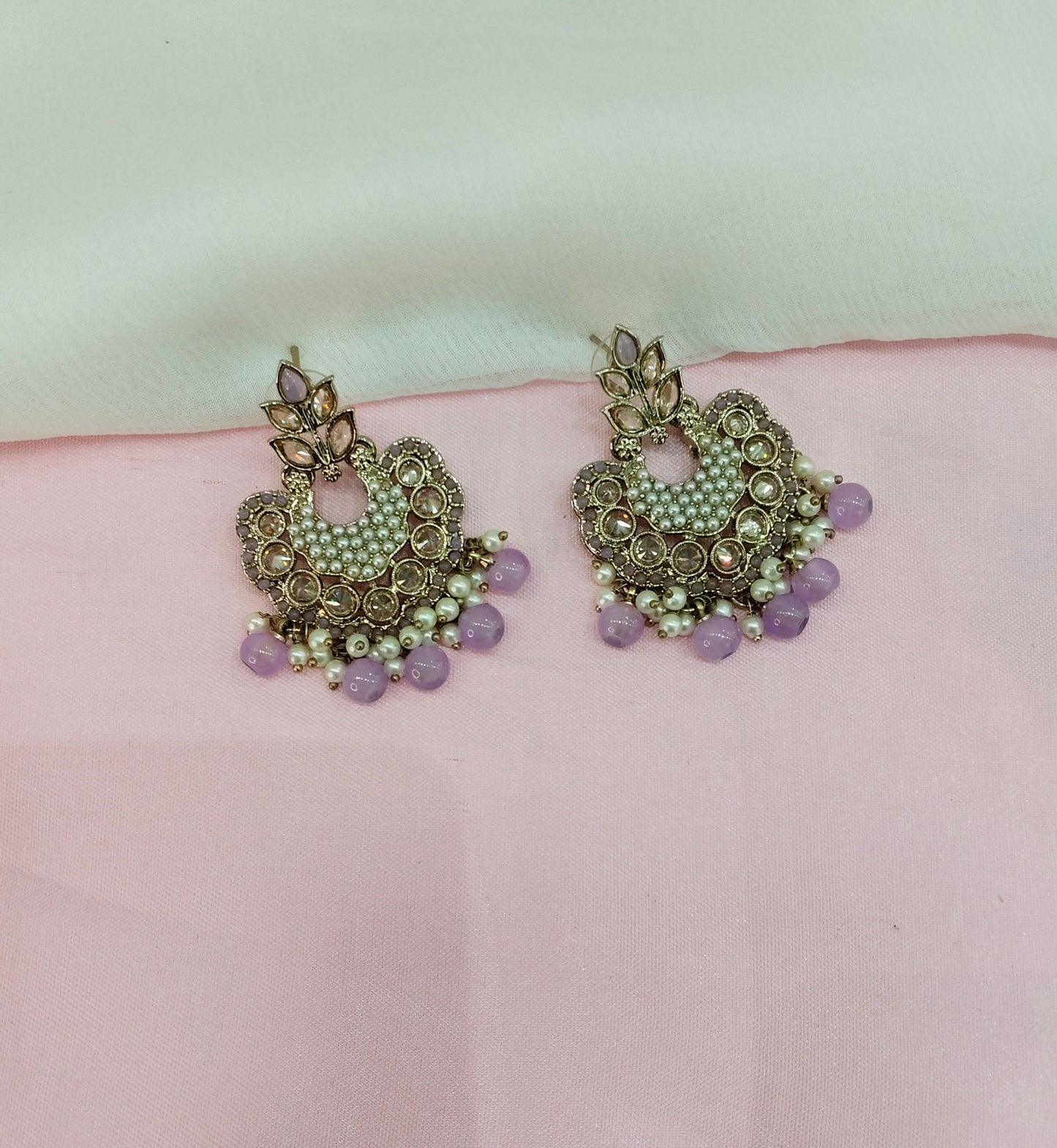 Lavender Antique Gold Bollywood Indian Earrings Ava Set