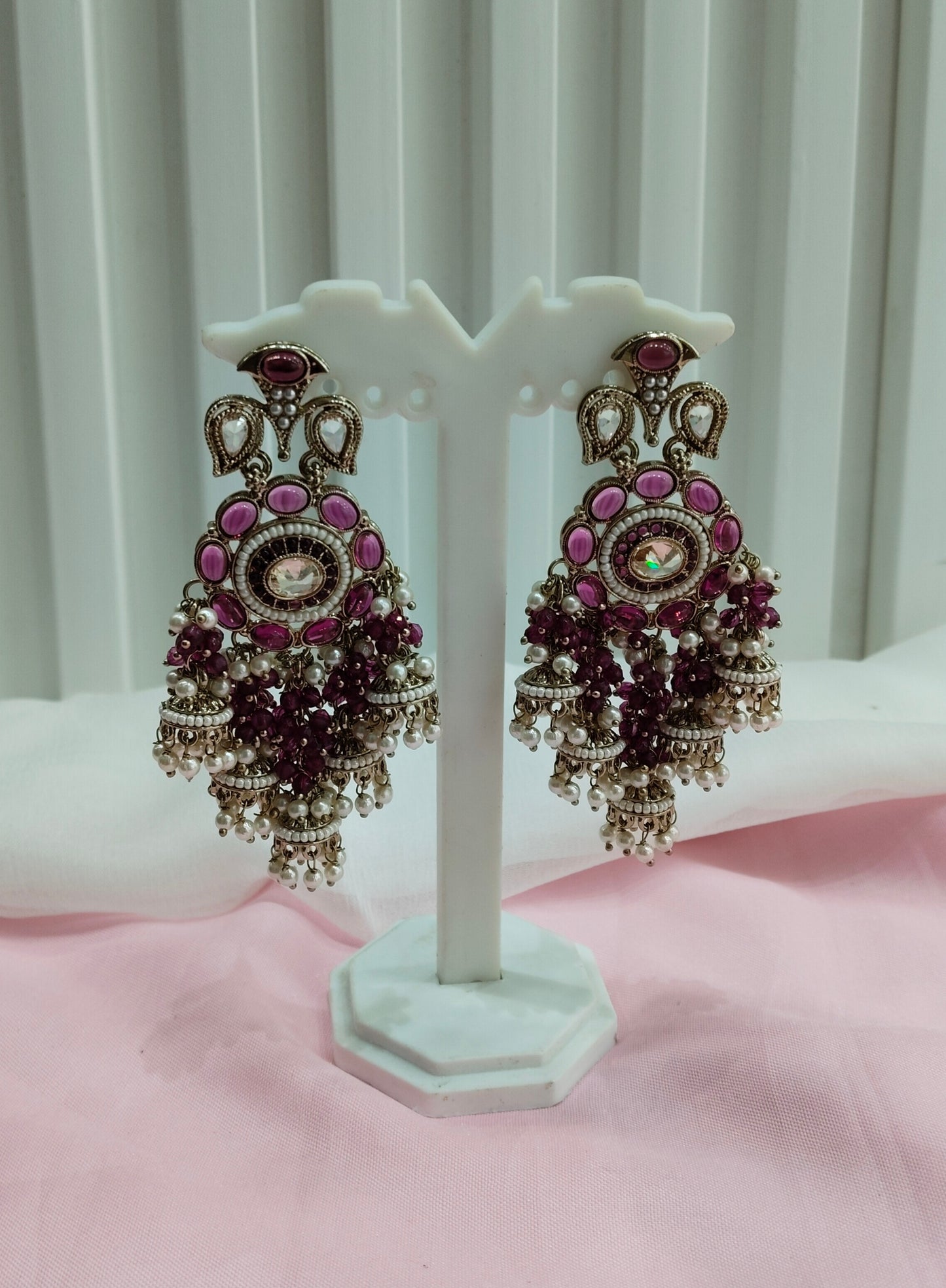 Purple Antique Gold Bollywood Indian Earrings pari Set