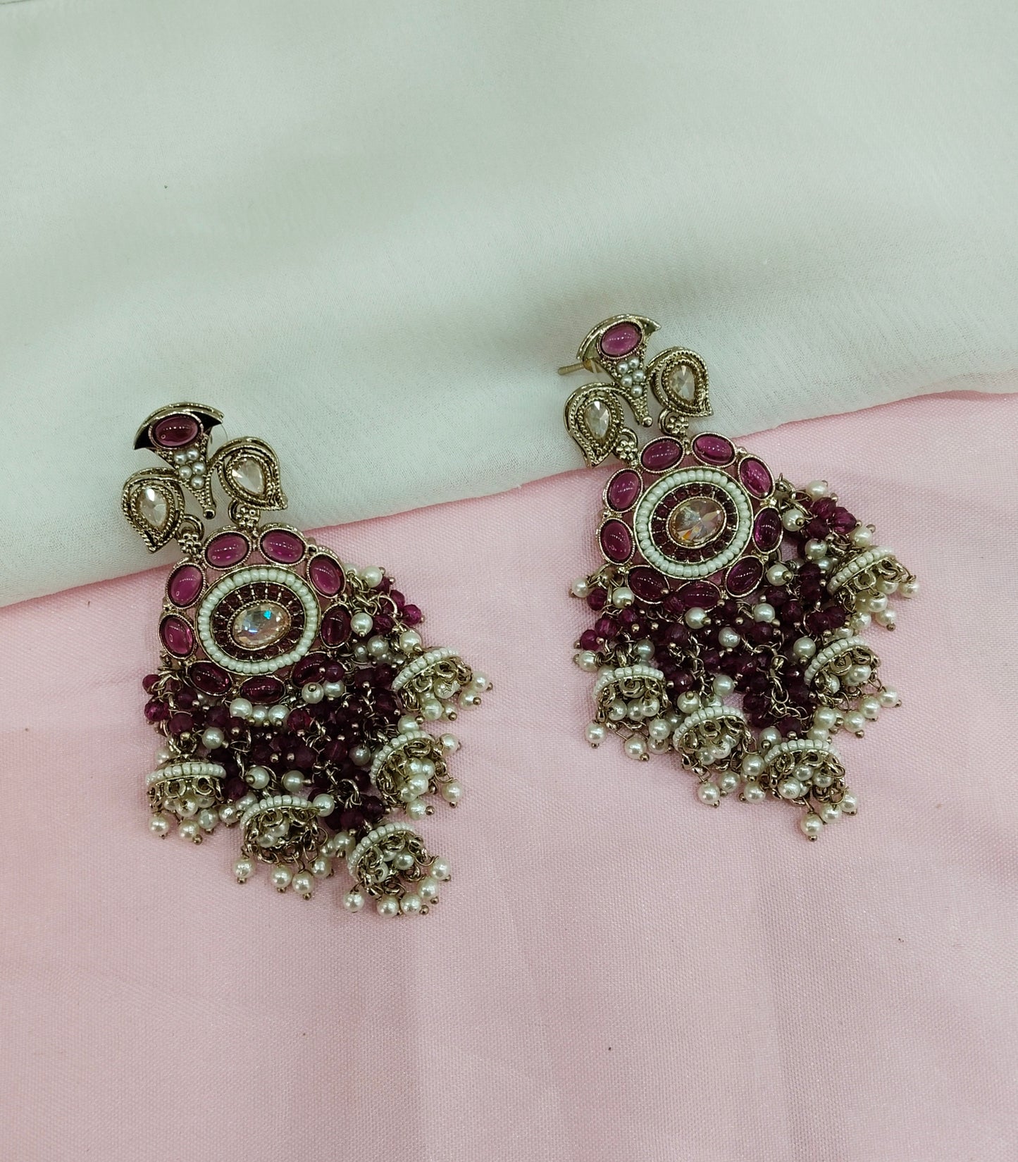 Purple Antique Gold Bollywood Indian Earrings pari Set