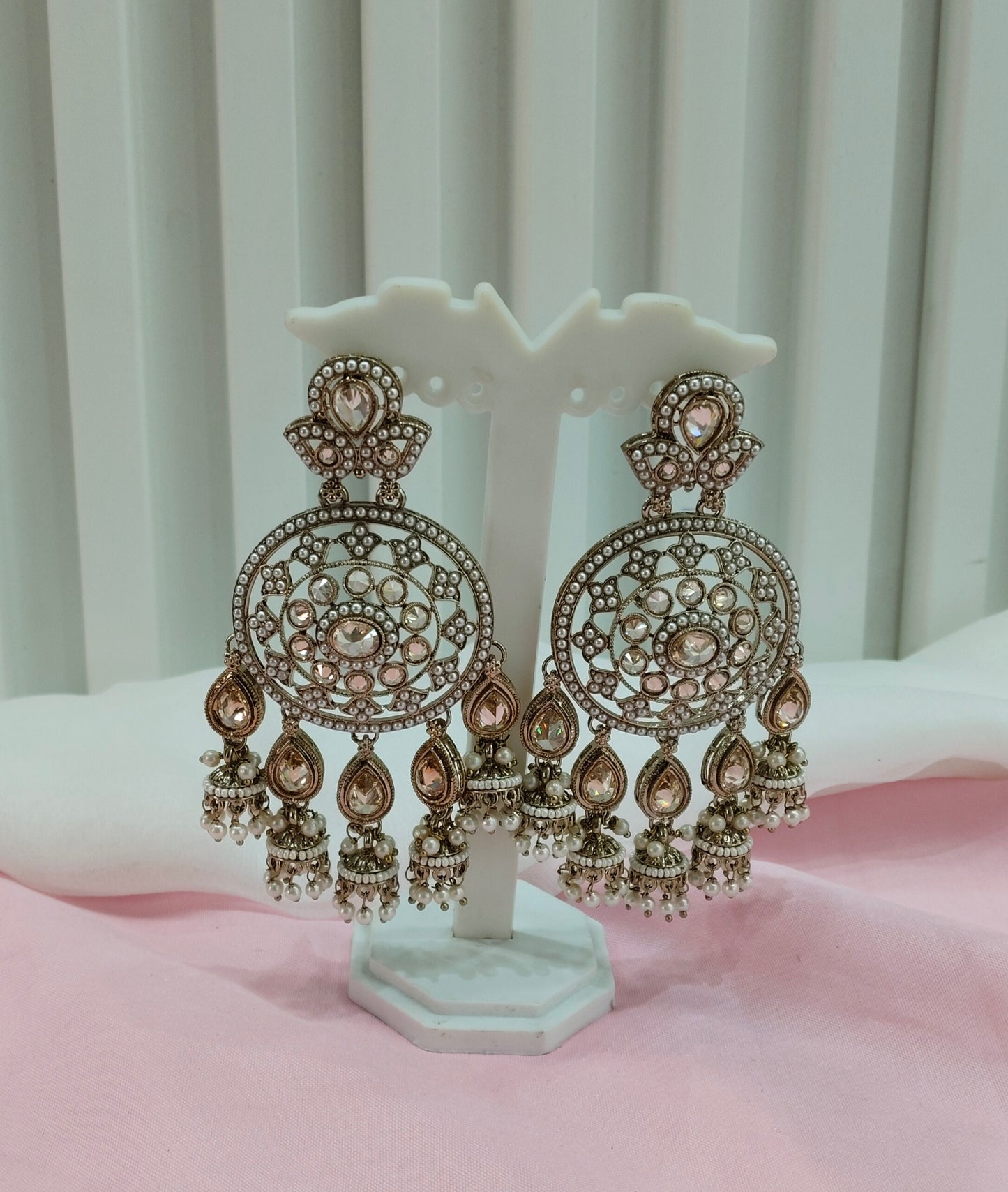 White Gold Champagne Stone Bollywood Indian Earrings Tokyo Set