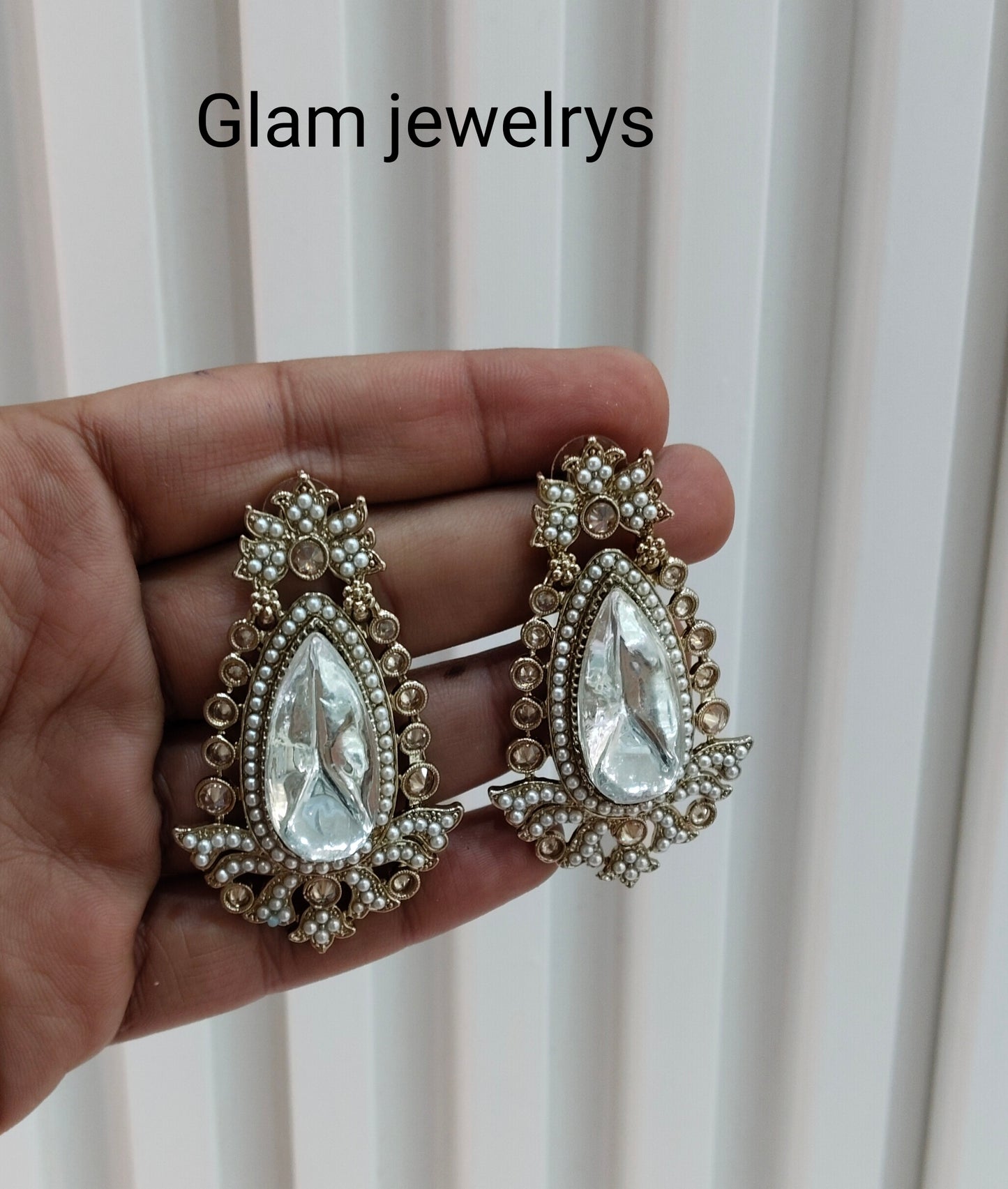 White Antique Gold Bollywood Indian Earrings Tokyo Set