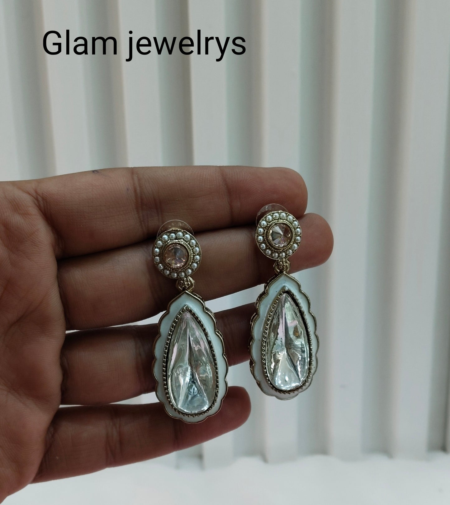 White Antique Gold Bollywood Indian Earrings Tokyo Set