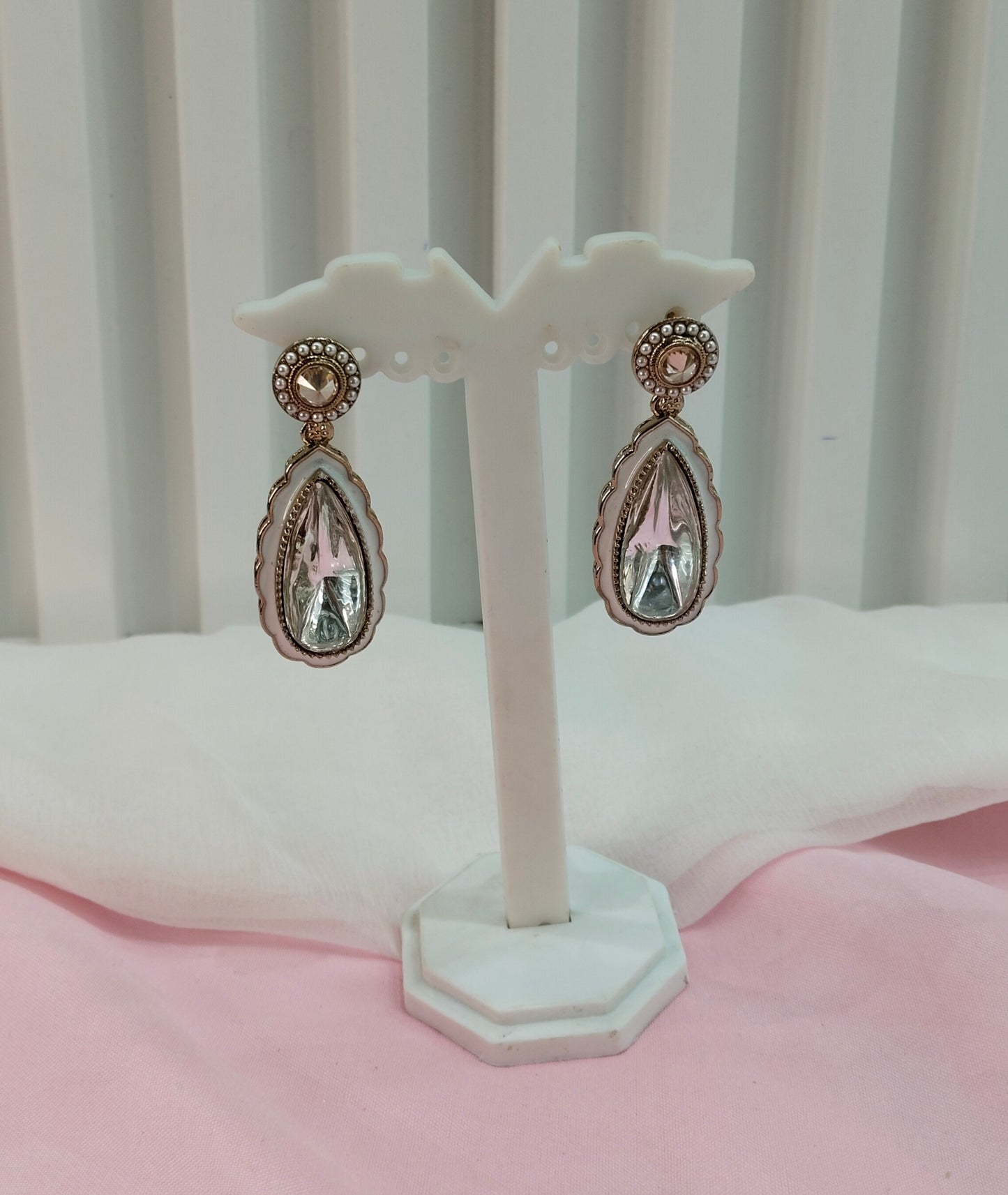White Antique Gold Bollywood Indian Earrings Tokyo Set