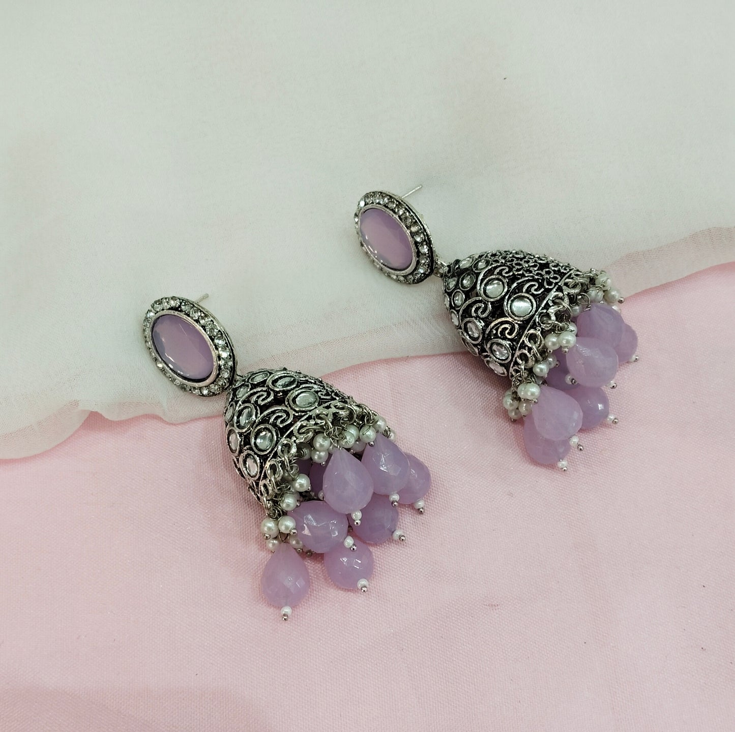 Lavender Oxidized Metal Denber Indian Jhumka Earrings