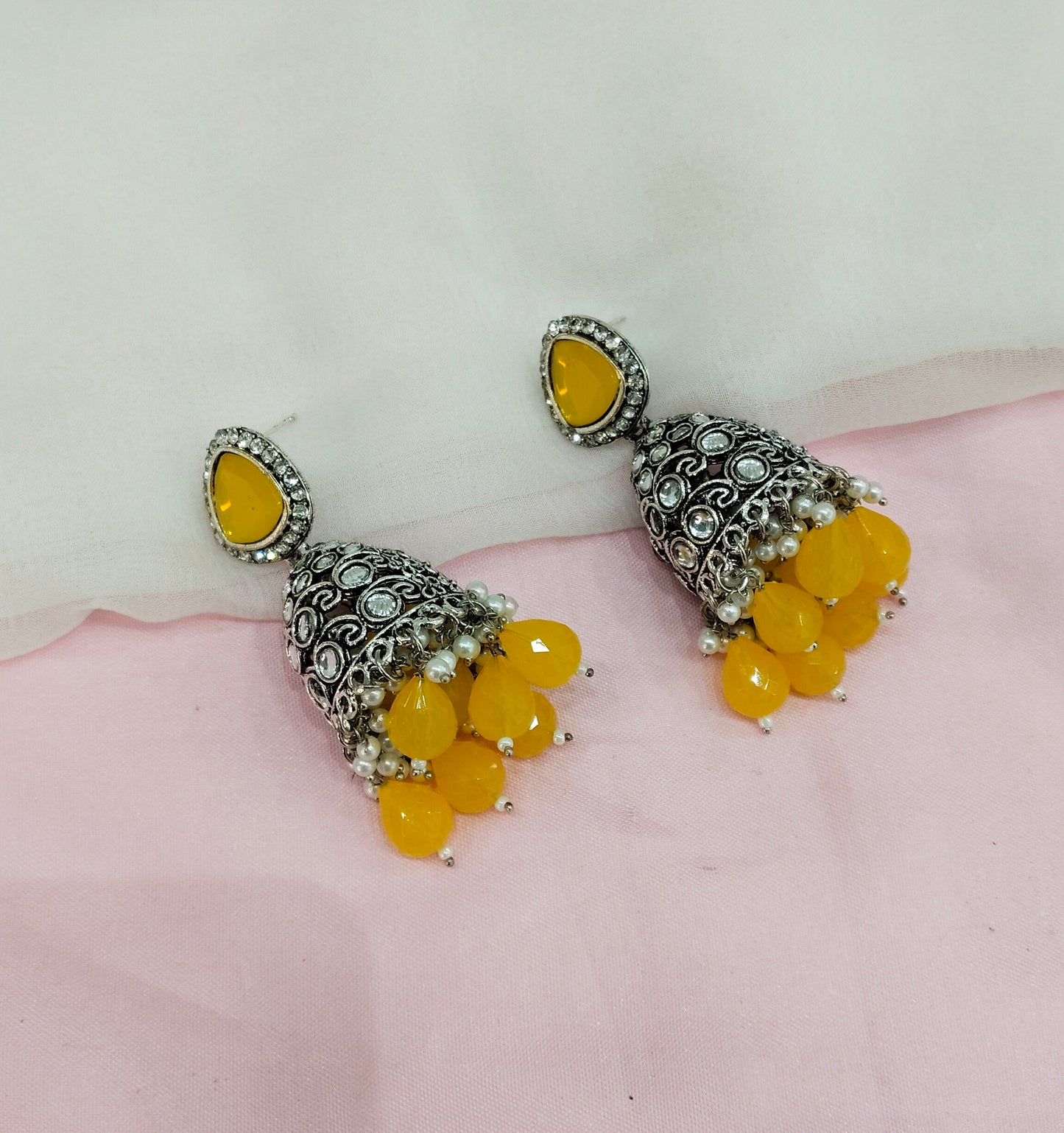 Yellow Oxidized Metal Helsinki Indian Jhumka Set