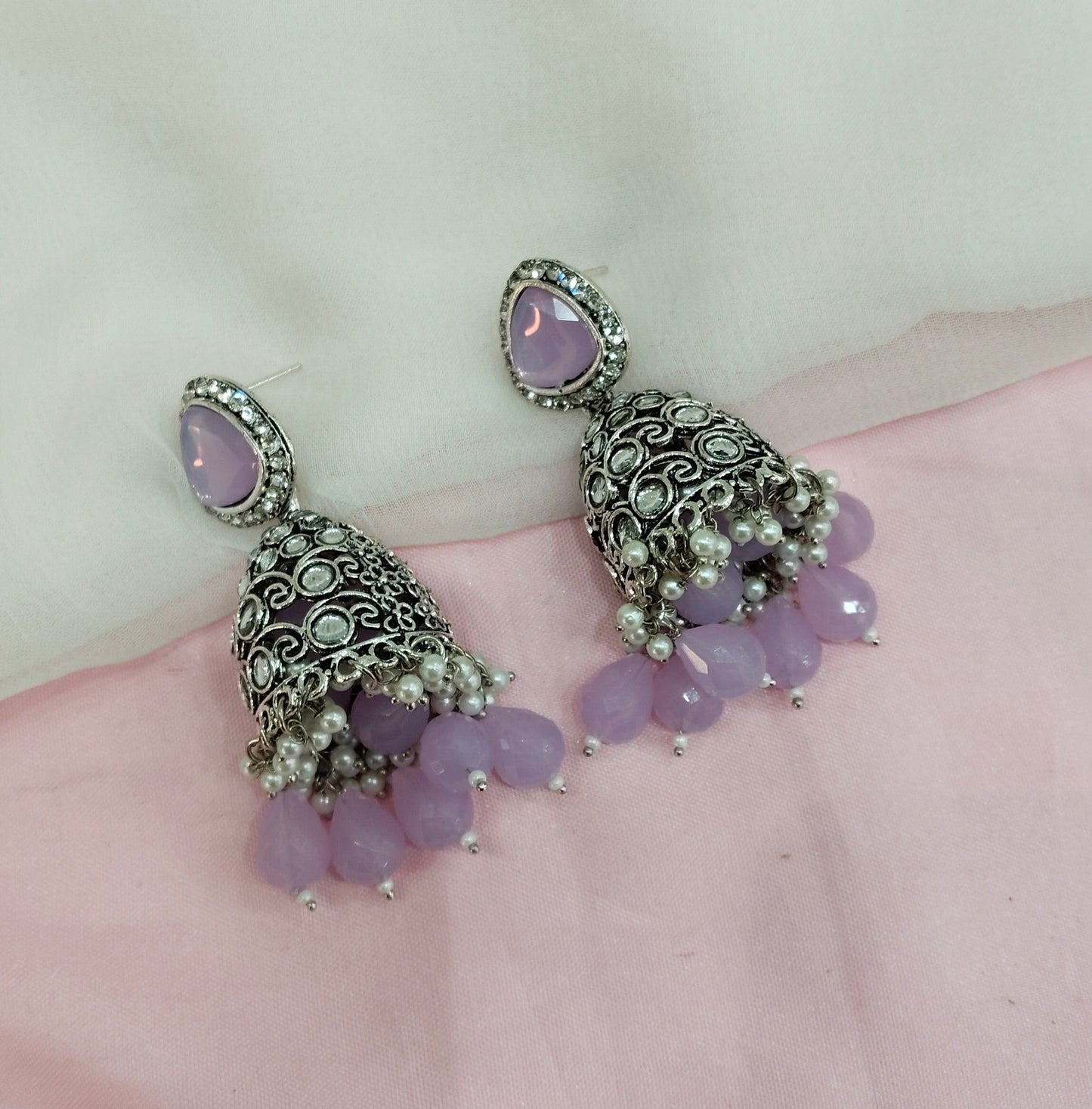Lavender Oxidized Metal Helsinki Indian Jhumka Set