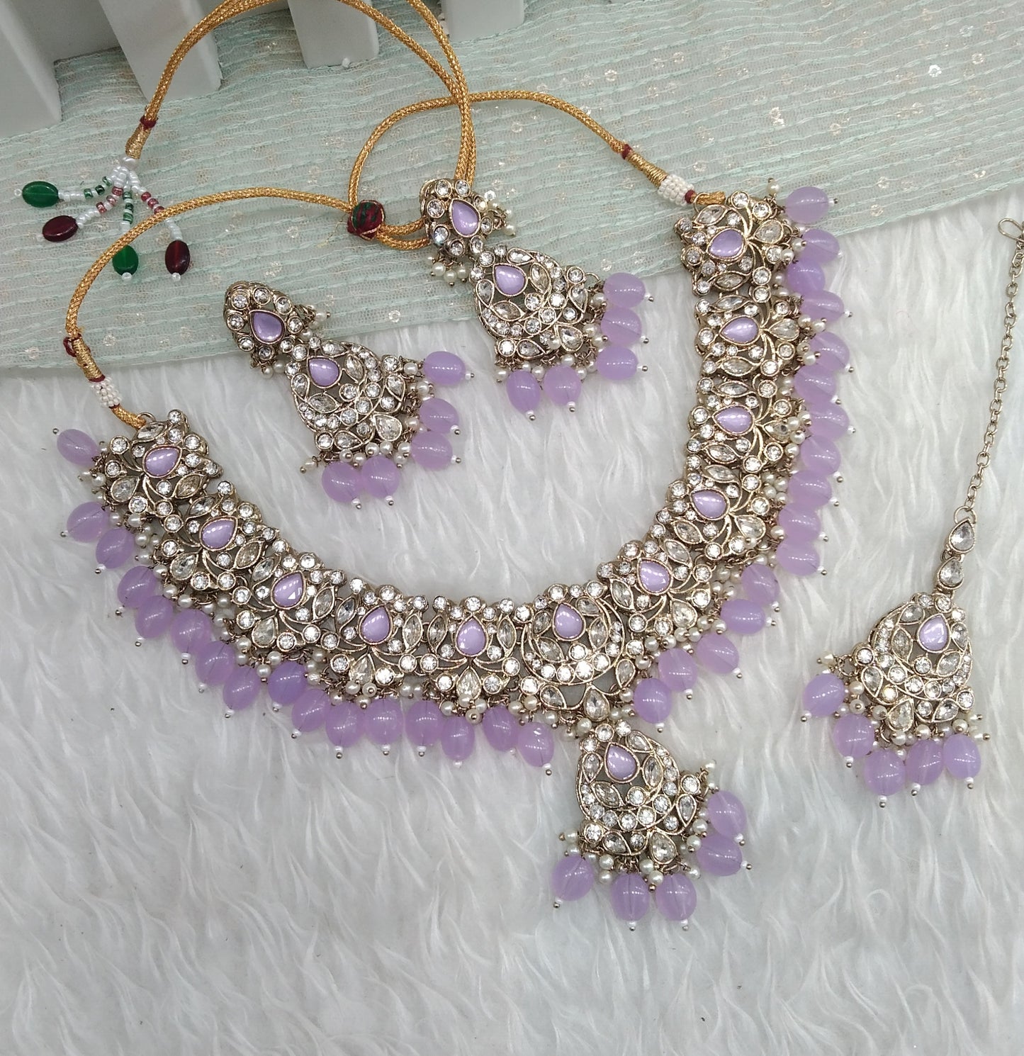 Lavender Antique Gold Necklace Indian Jewellery Fjay Set