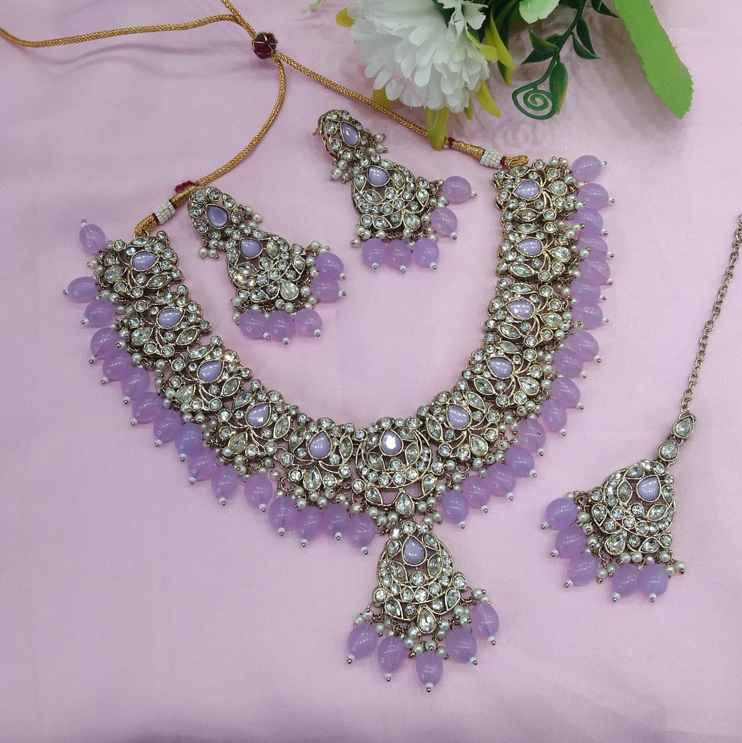 Lavender Antique Gold Necklace Indian Jewellery Fjay Set