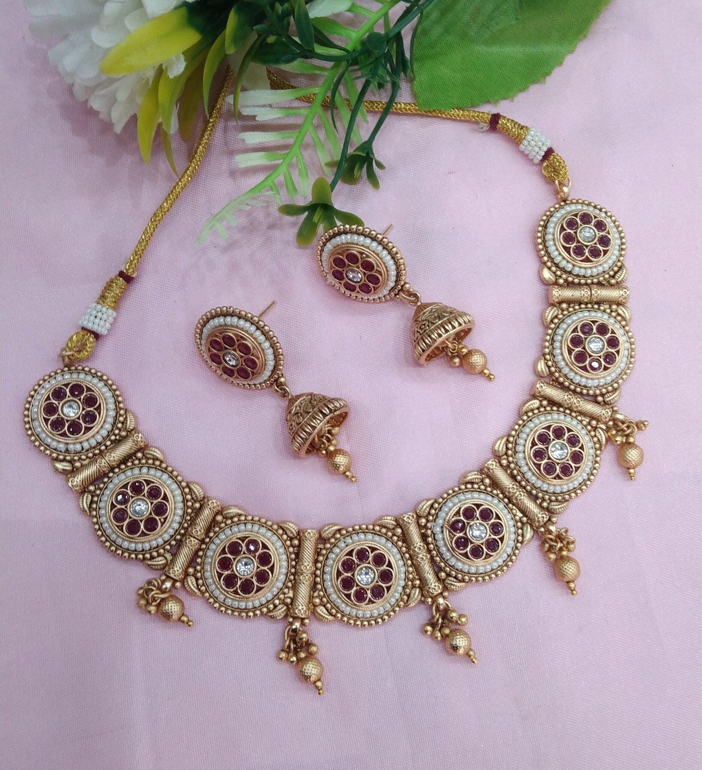 Ruby Gold Polki Necklace Indian Jewellery Hanita Set