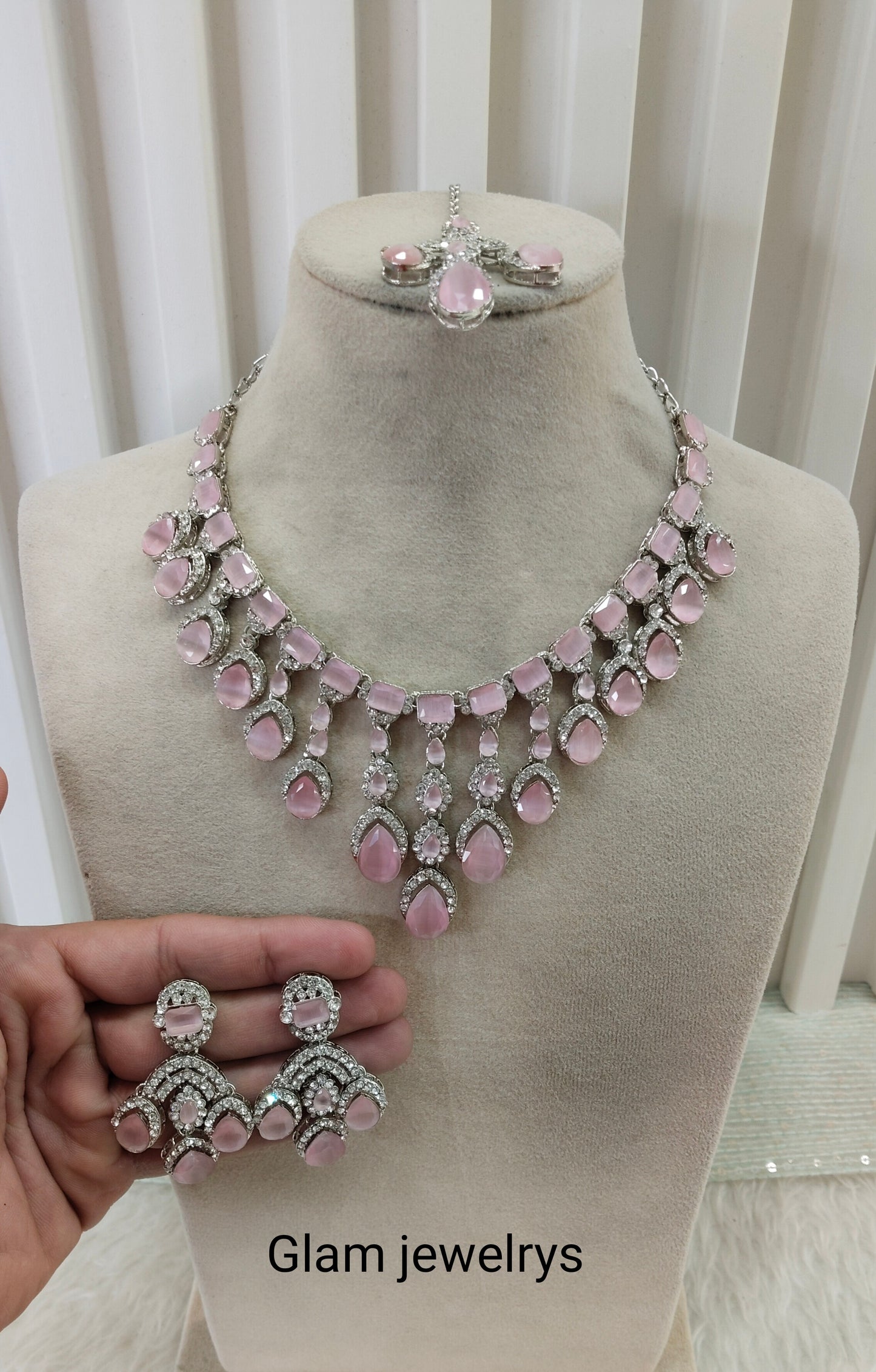 Pink Silver Zircon Necklace Indian Jewellery Ekaksh Set