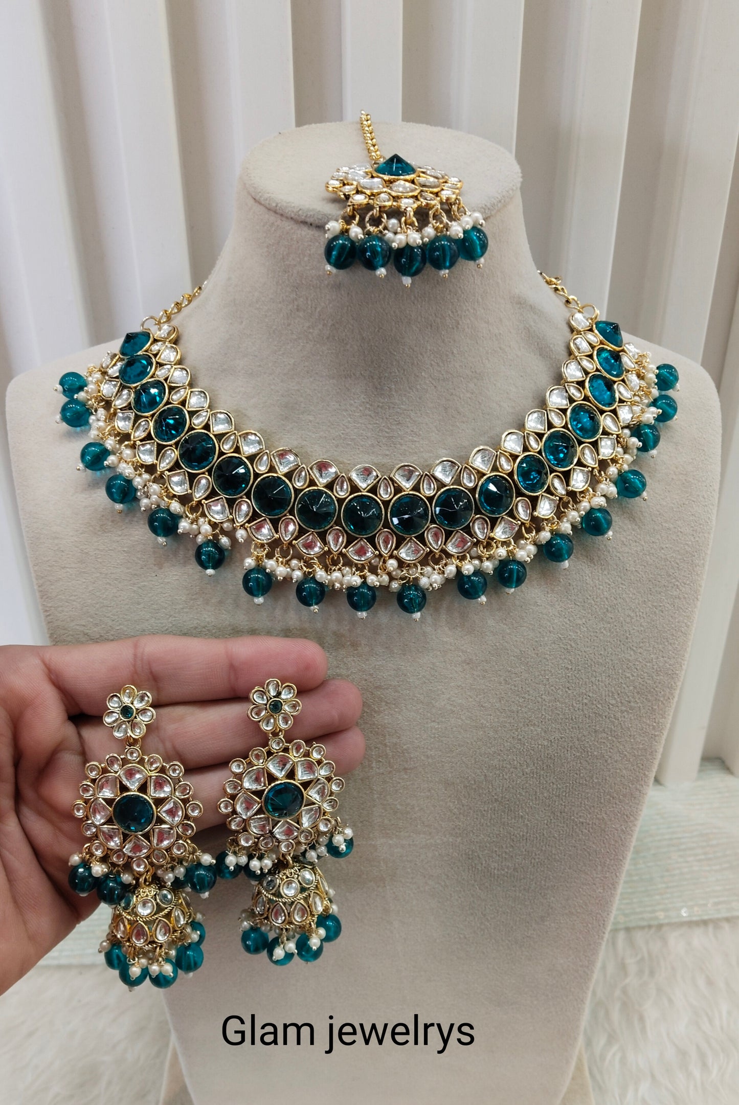 Rama Green Kundan Necklace Indian Jewellery Krishn Set