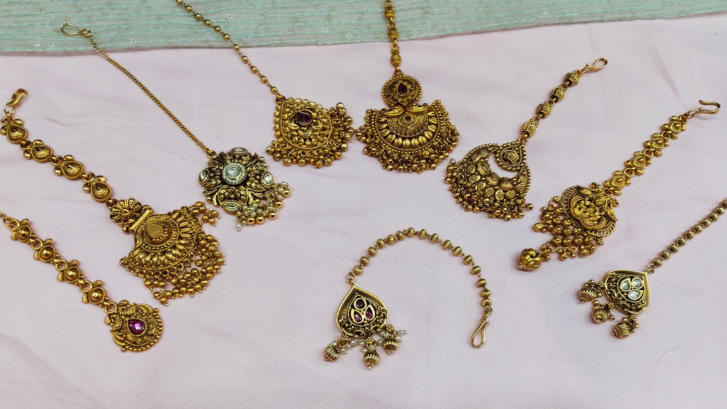 Gold polki Tikka Jewellery Headpiece Gurpiar Set