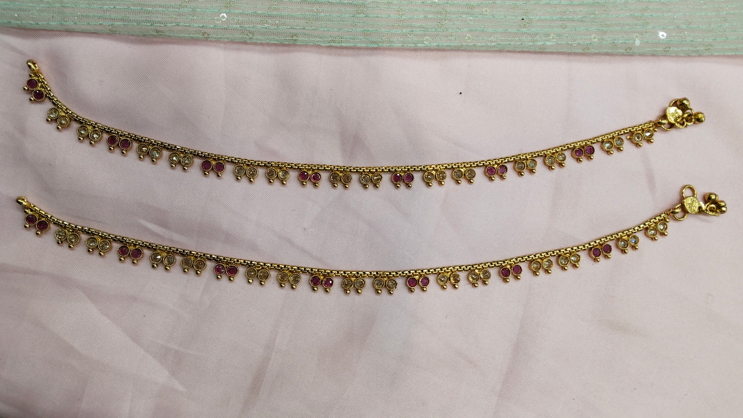 Ruby Gold Polki Anklets Jhanjar Payal Indian Jewellery Prince Set