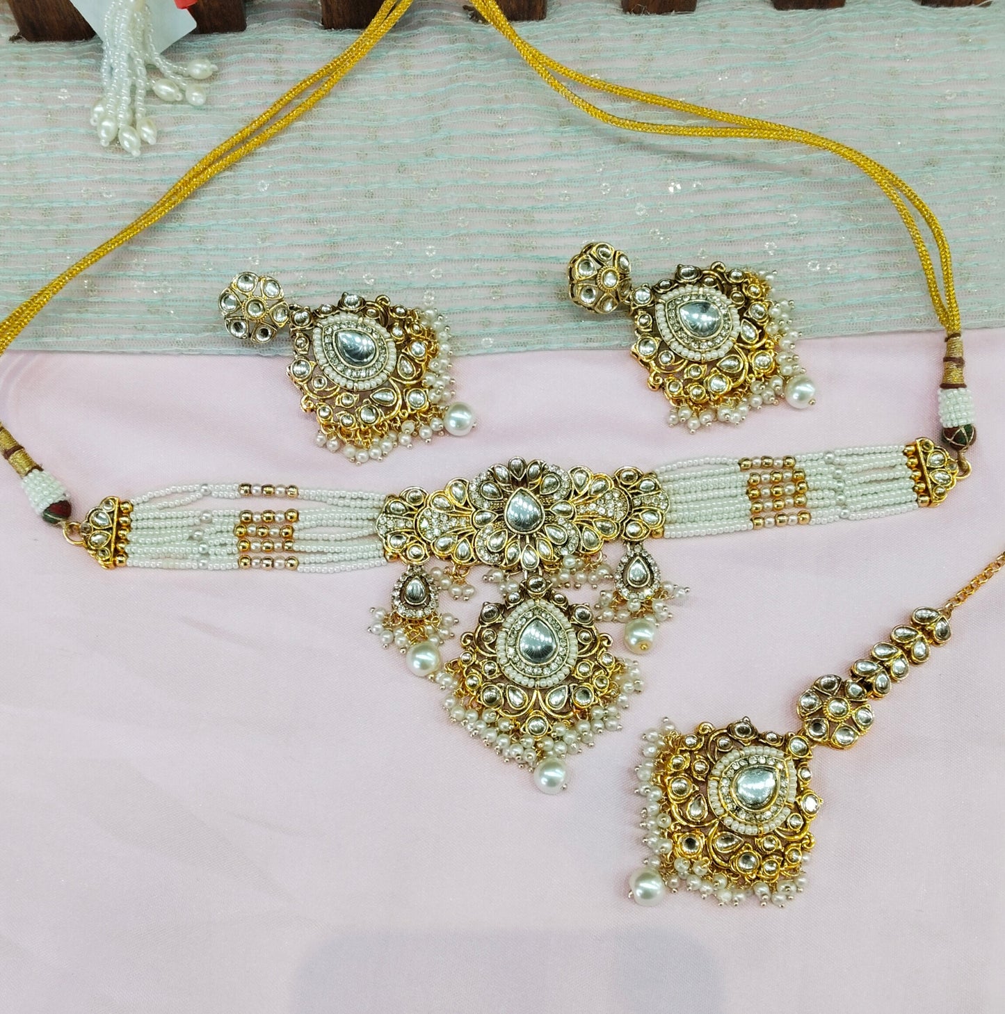 Gold White Kundan Choker Indian Jewellery Vanca Set