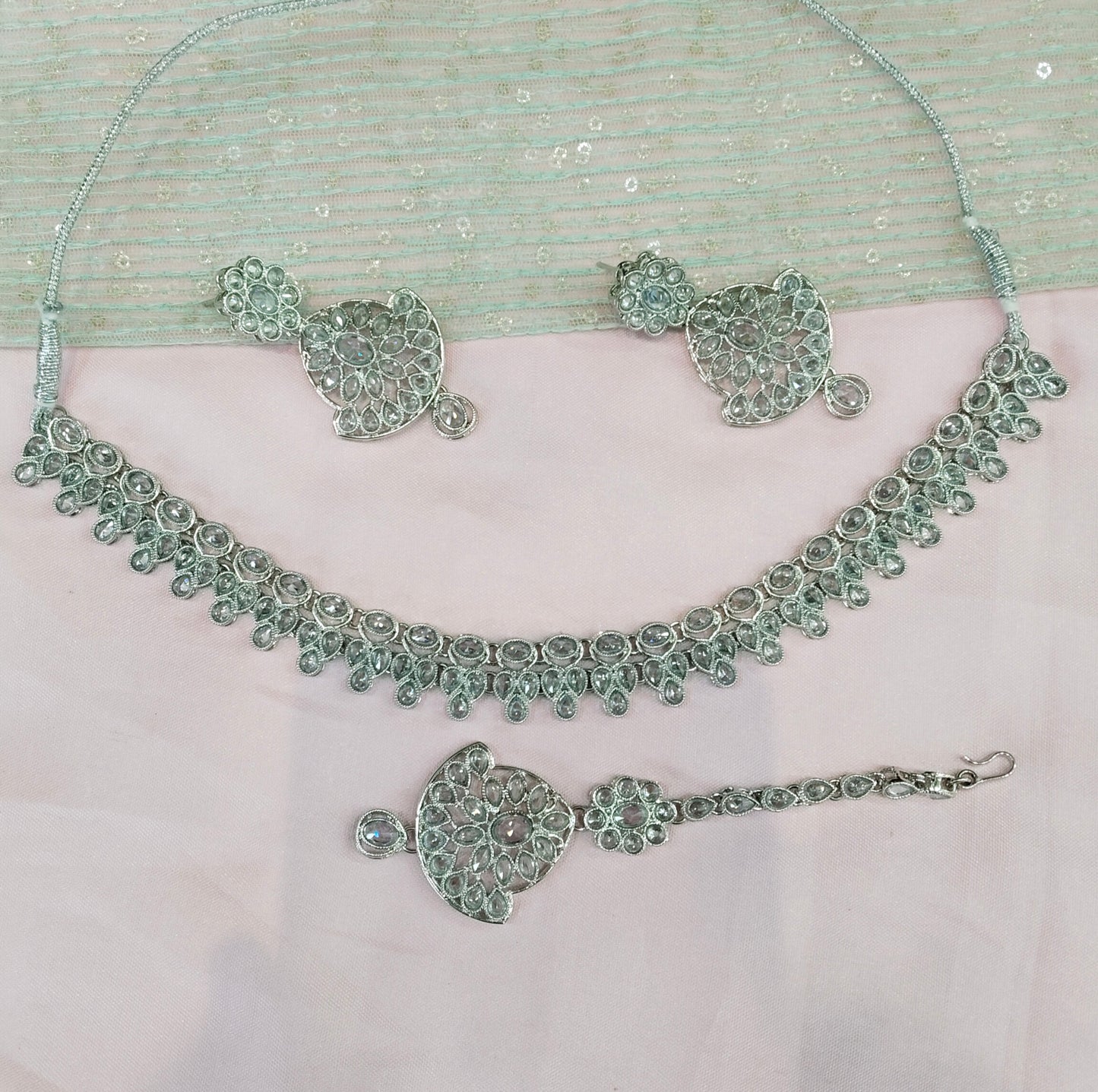 Silver White Necklace Indian Jewellery Gaish Set