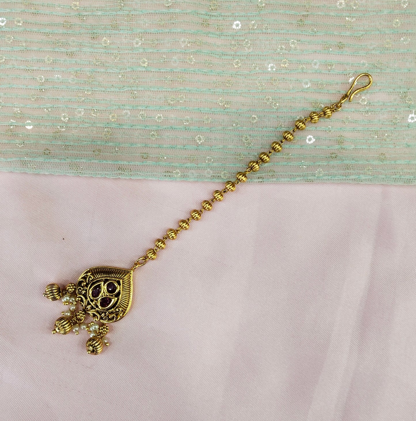 Gold polki Tikka Jewellery Headpiece Gurpiar Set