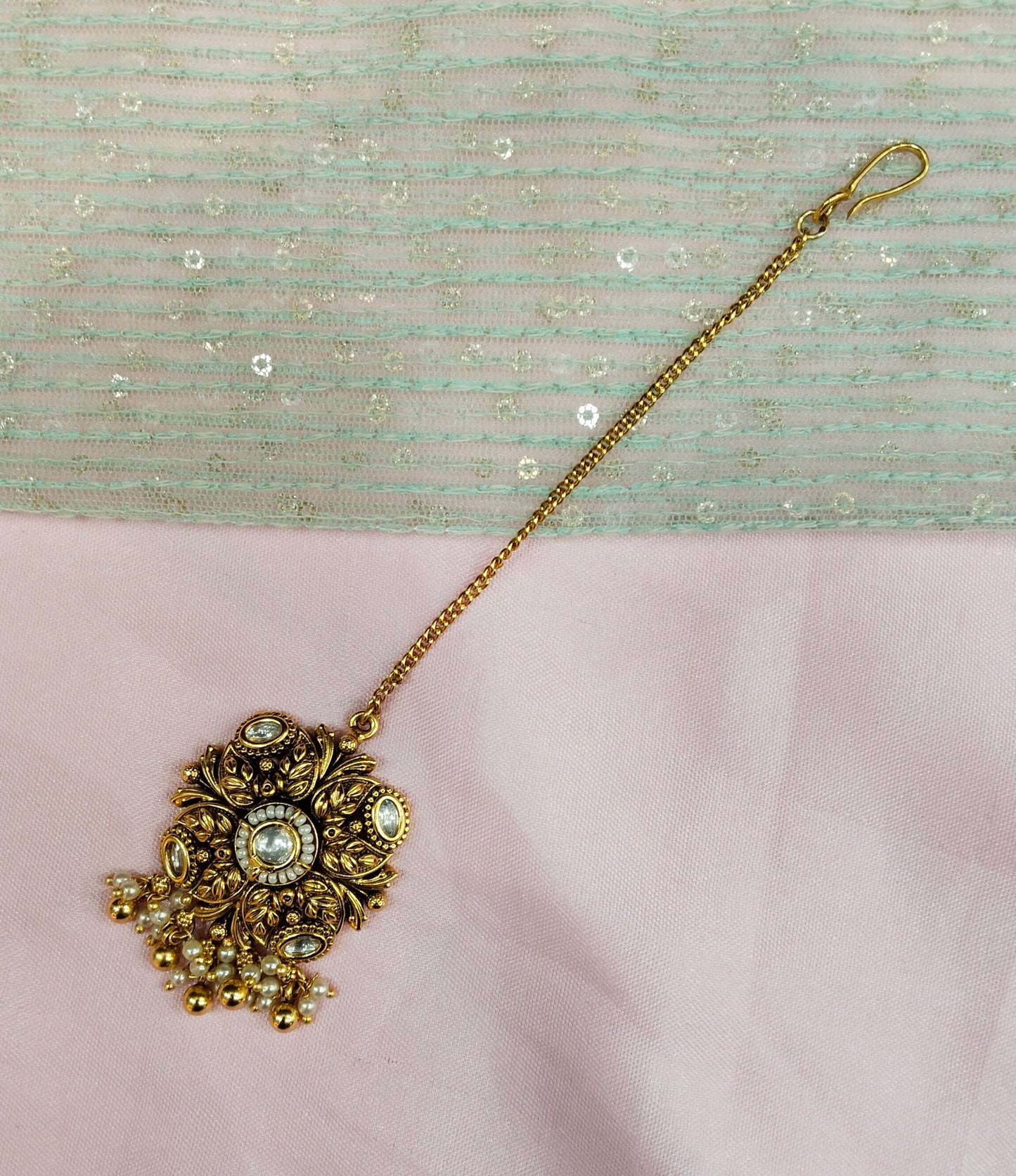 Gold polki Tikka Jewellery Headpiece Gurpiar Set