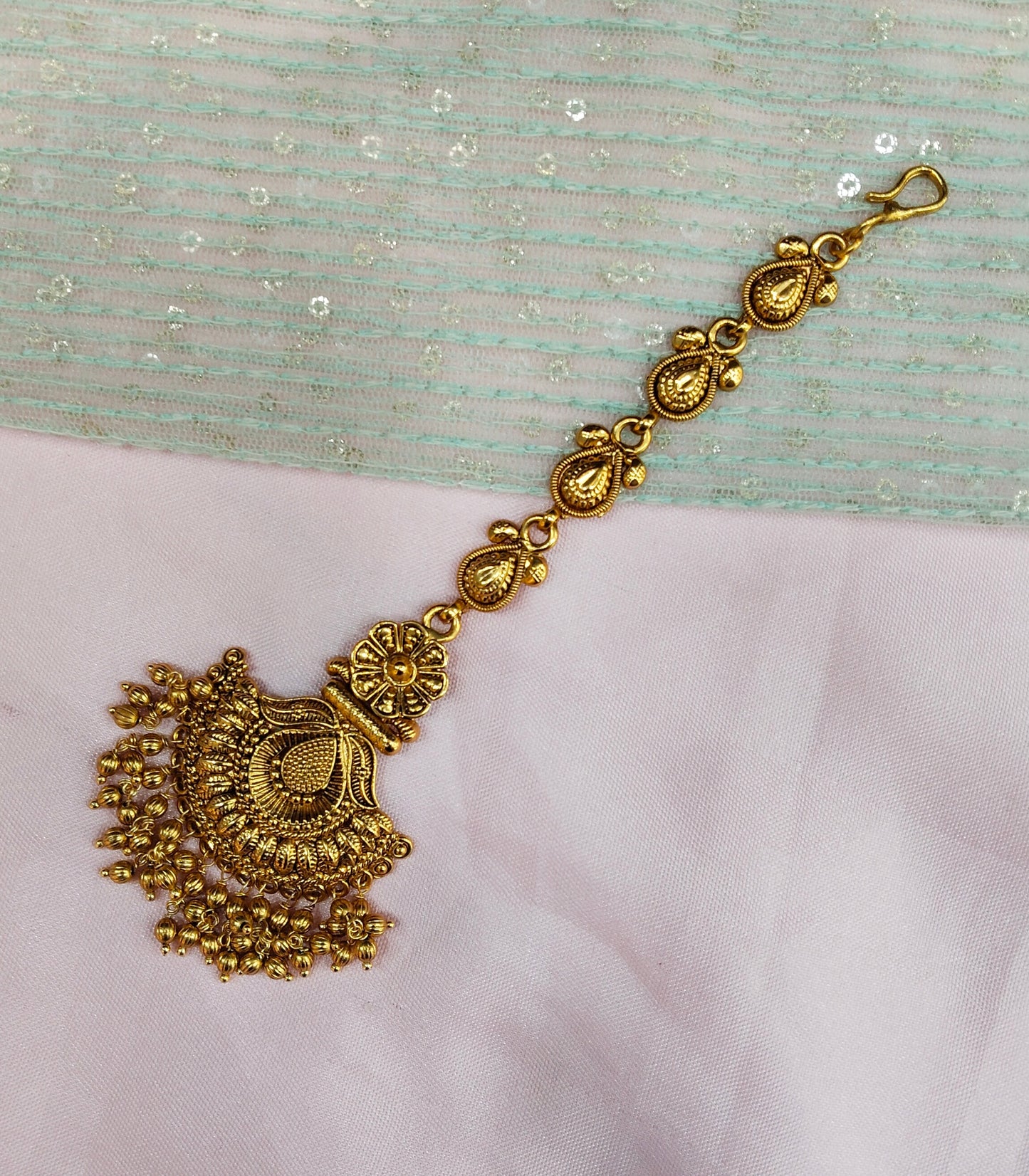 Gold polki Tikka Jewellery Headpiece Gurpiar Set