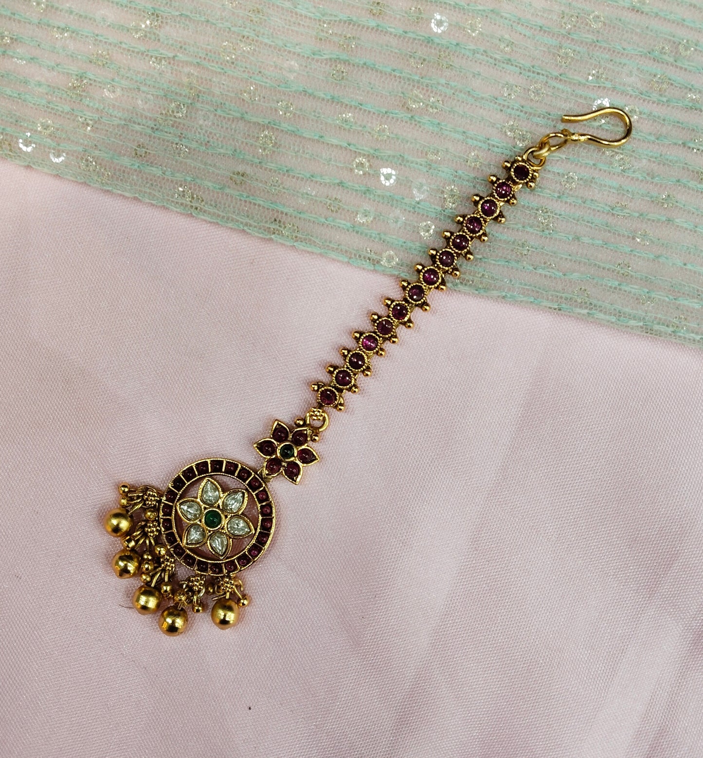 Gold polki Tikka Jewellery  Headpiece Gurpiar Set
