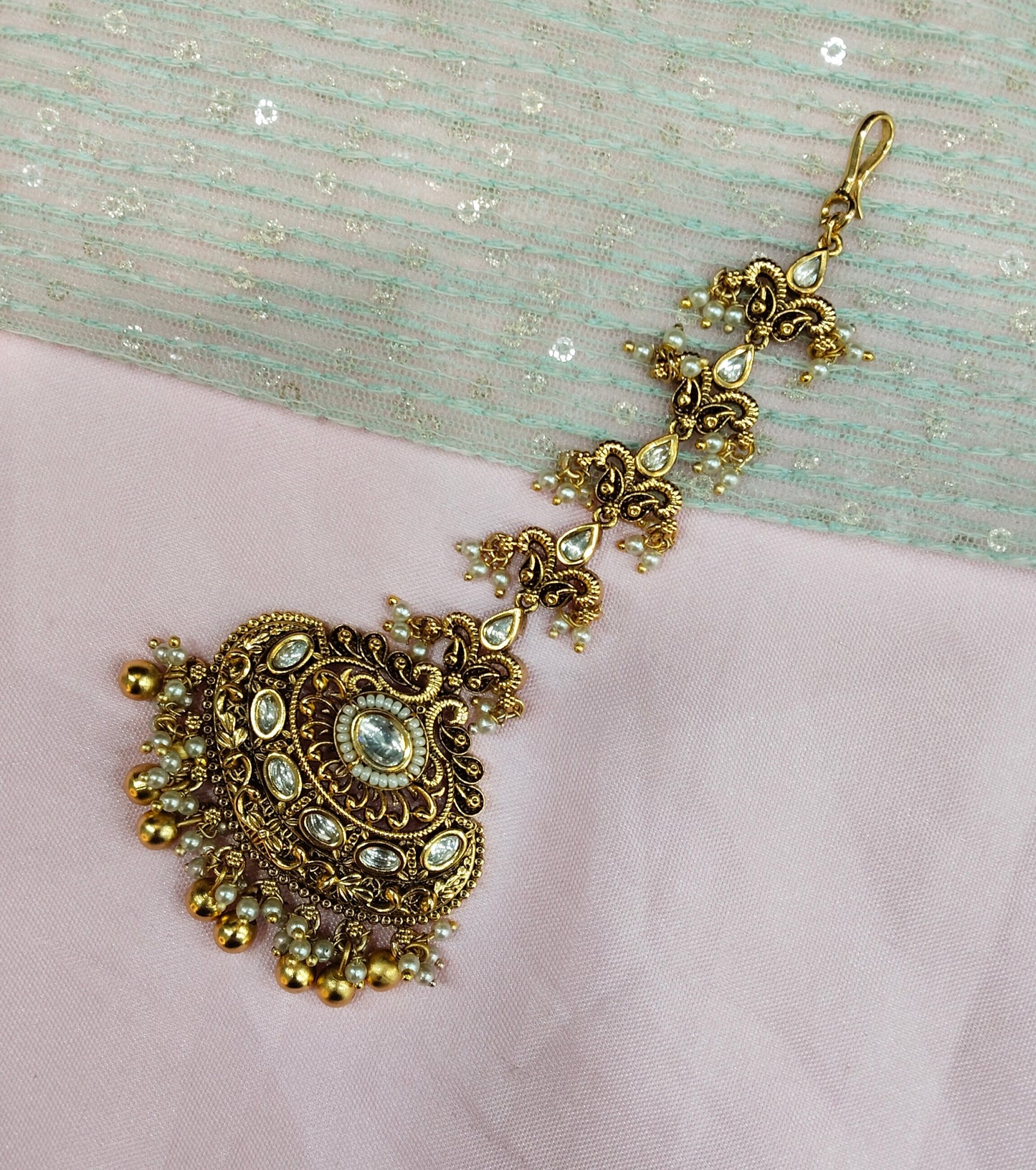 Gold polki Tikka Jewellery  Headpiece Gurpiar Set