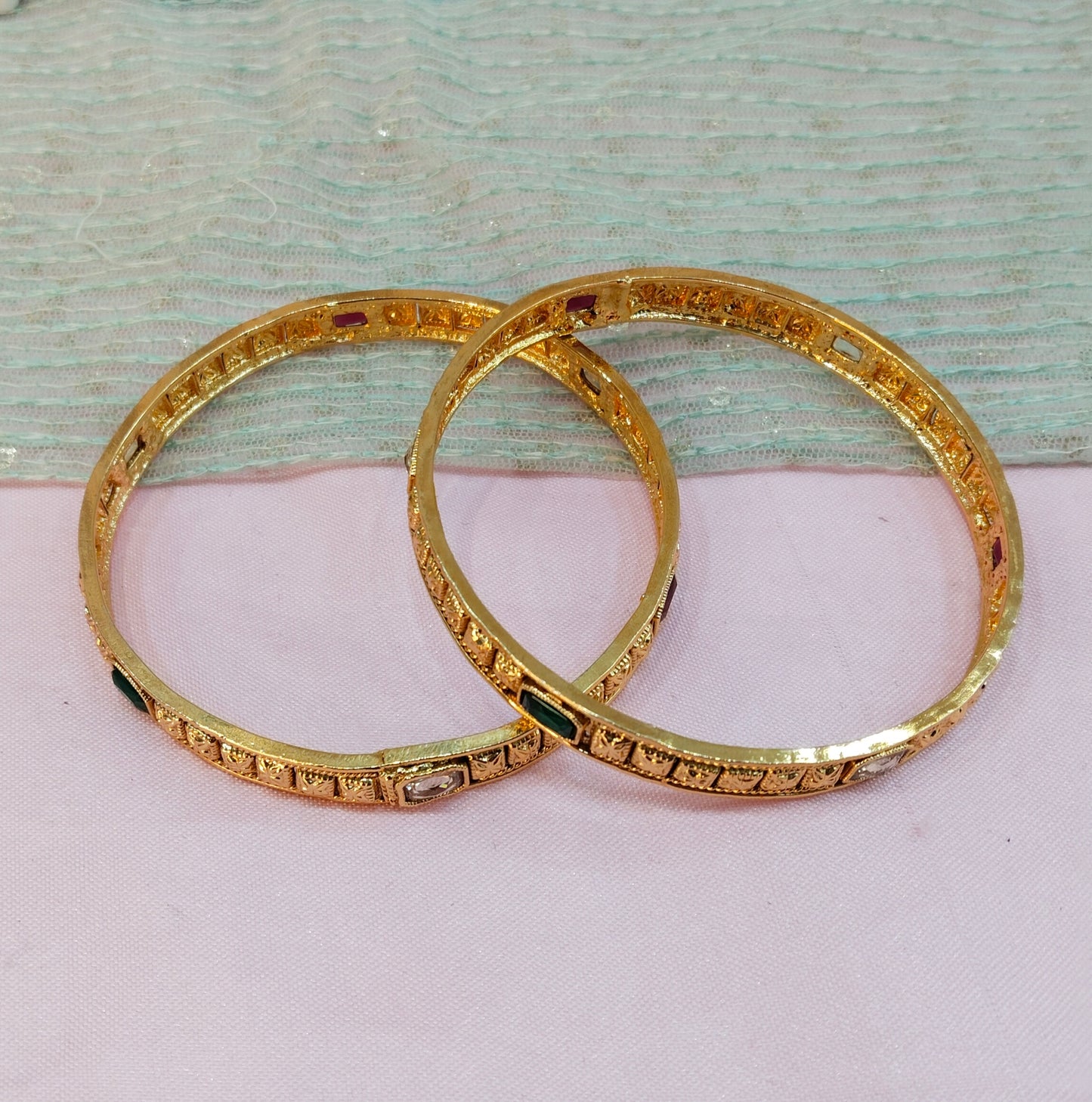 2.4 Size Indian bangles jewelry /Traditional bollywood jewelry/Ruby Green Gold bangles