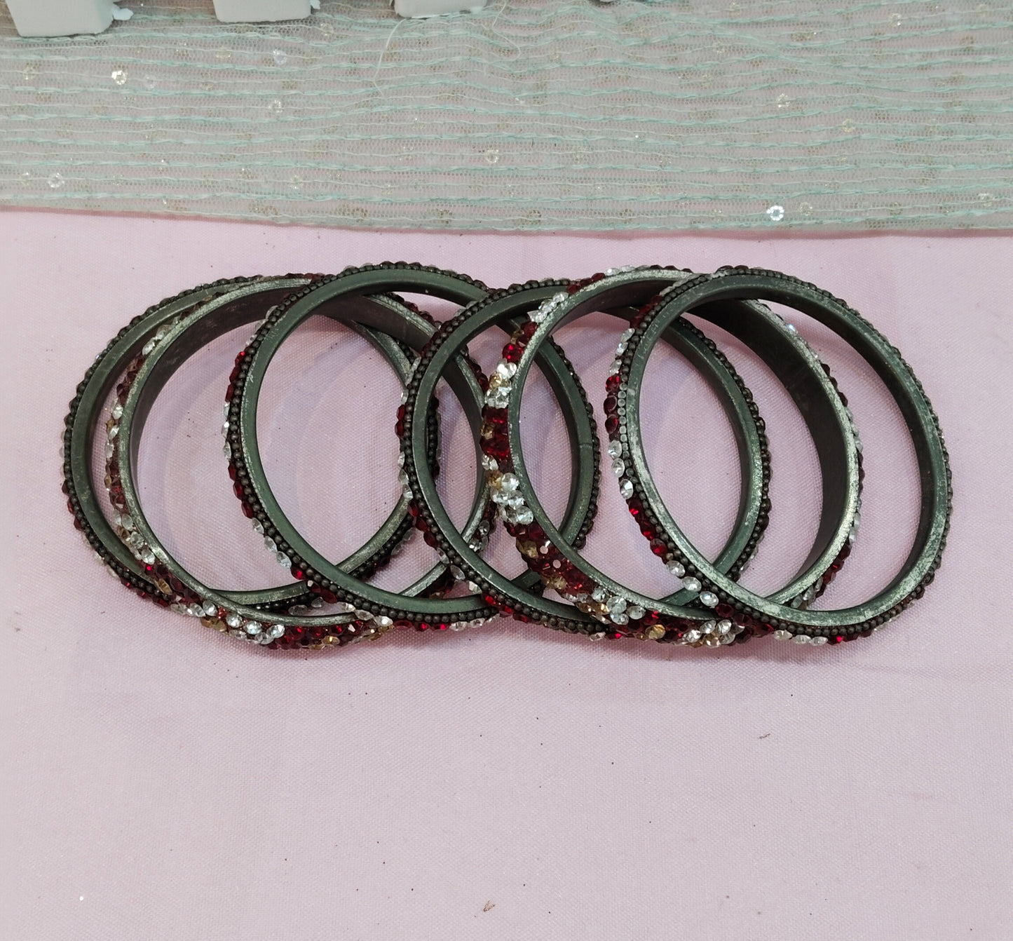 2.6 Size Indian bangles jewelry /Traditional bollywood jewelry/Silver Maroon Antique bangles