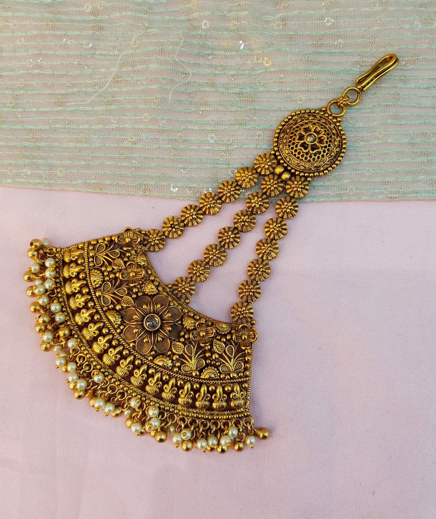 Gold Jhumar Headpassa Bridal Passa/Pakistani side Headpiece