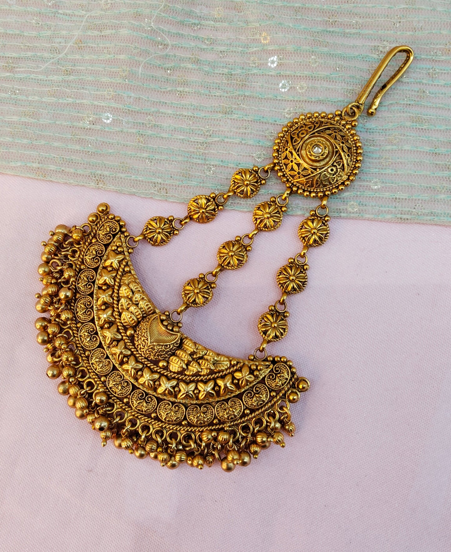 Gold Jhumar Headpassa Bridal Passa/Pakistani side Headpiece