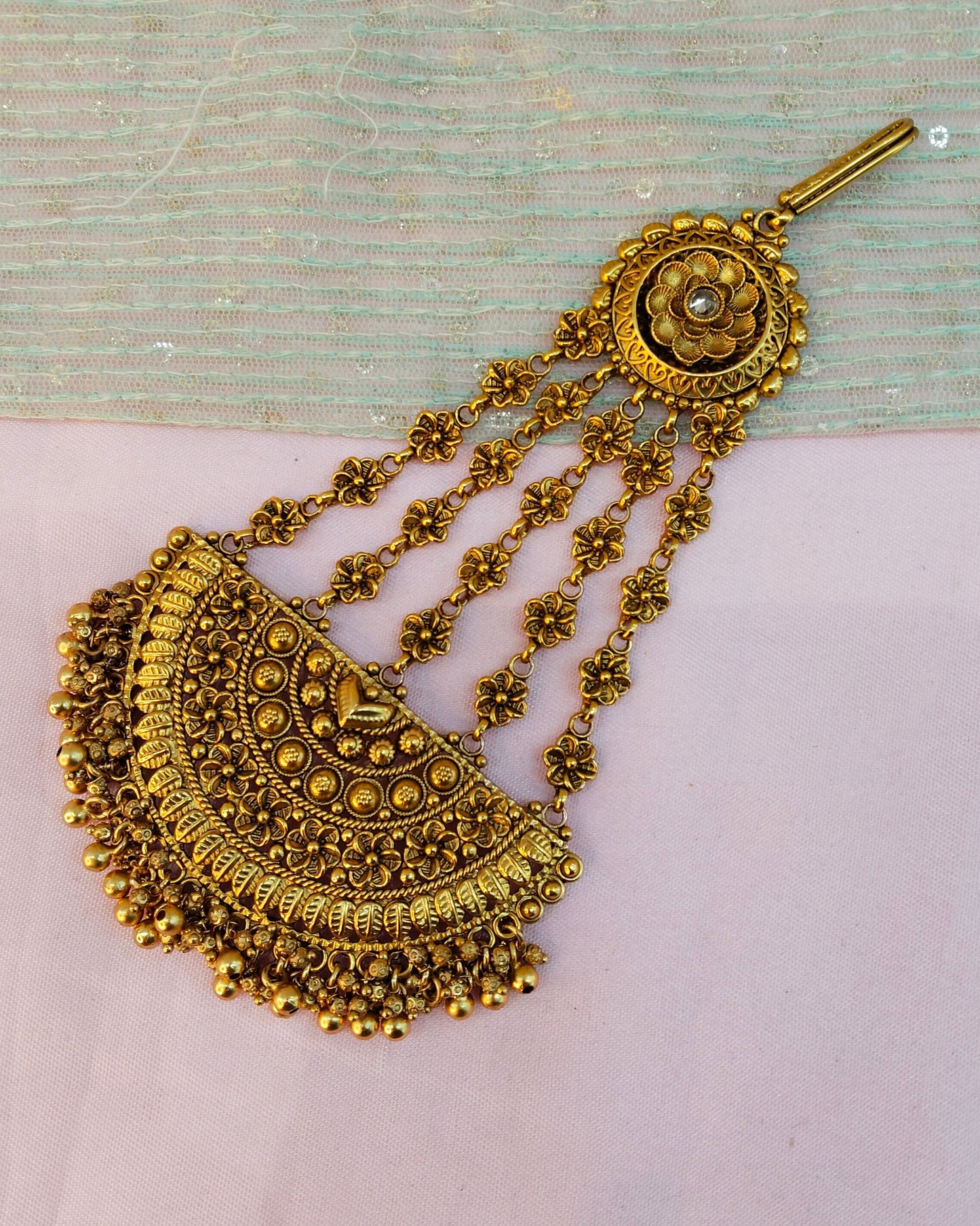 Gold Jhumar Headpassa Bridal Passa/Pakistani side Headpiece