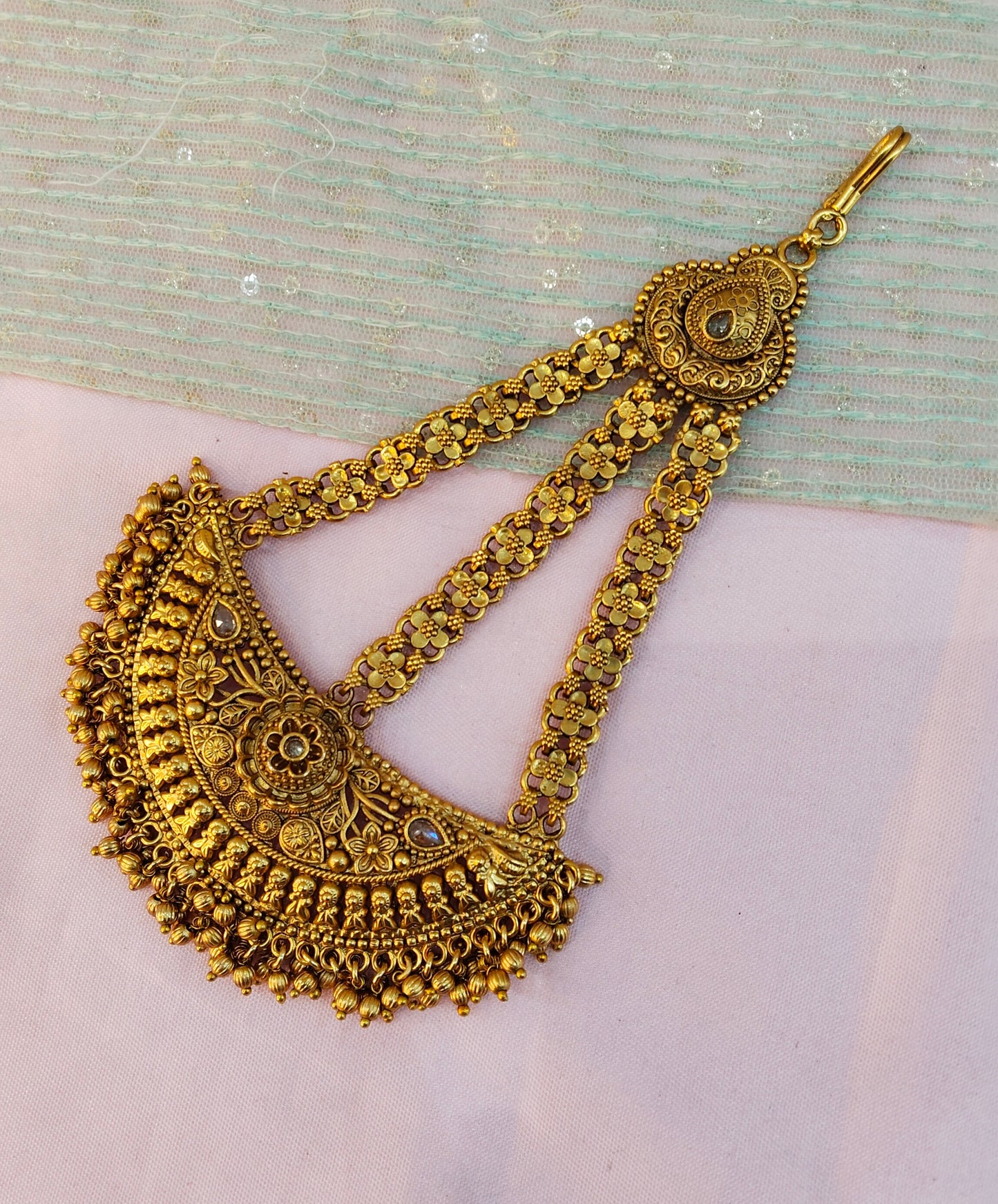 Gold Jhumar Headpassa Bridal Passa/Pakistani side Headpiece